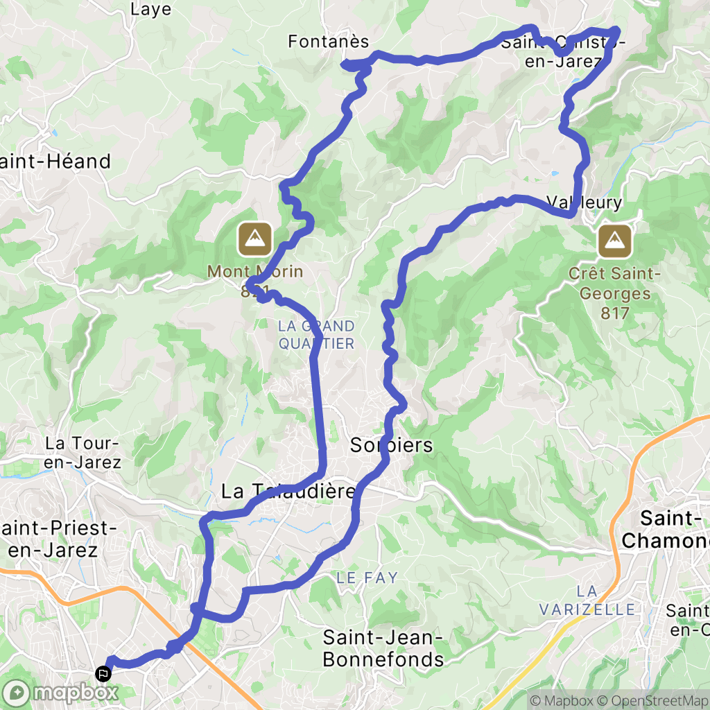 Saint-Étienne : carte du parcours de randonnée - France