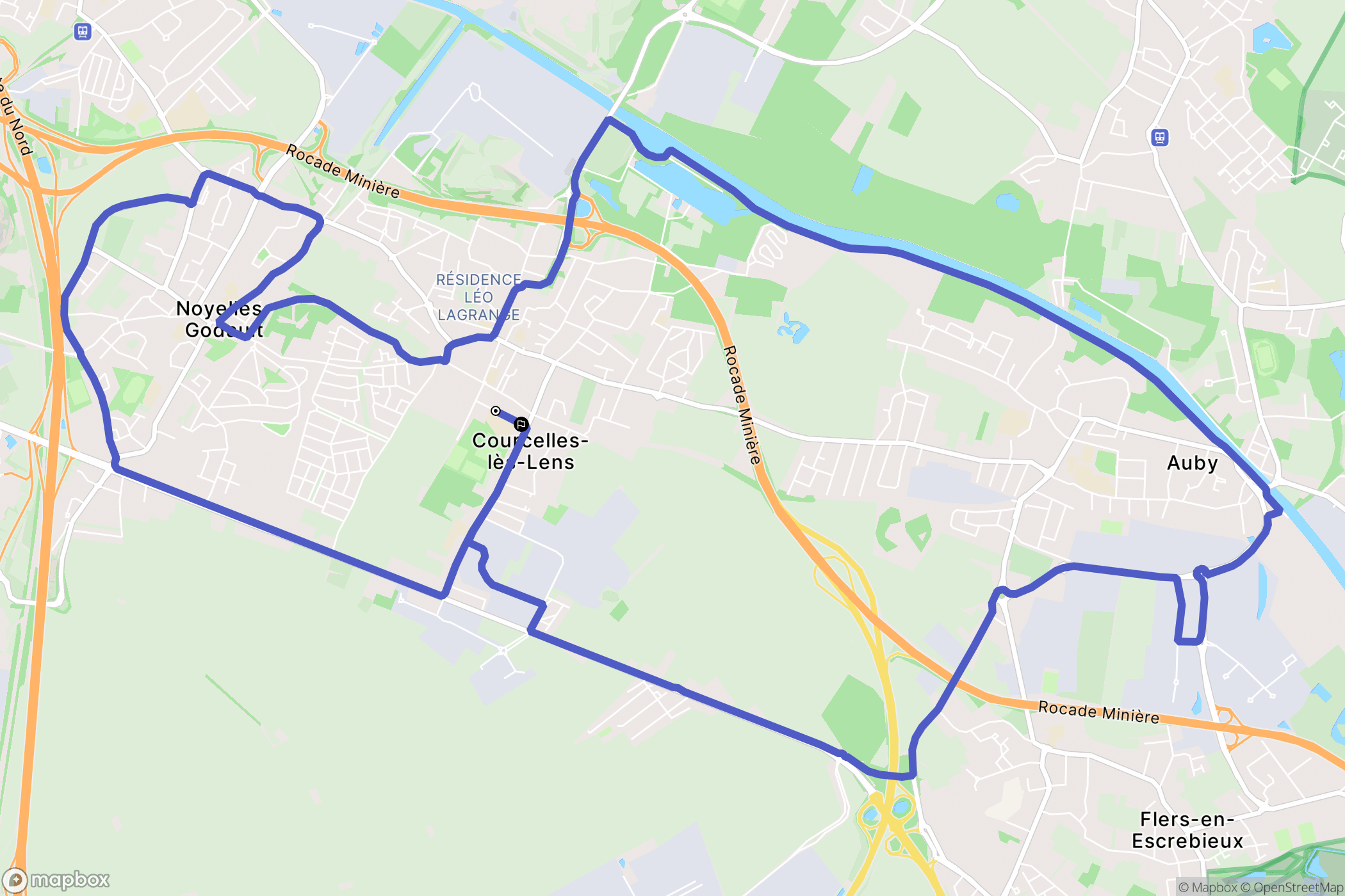 Courcelles-lès-Lens : carte du parcours de randonnée - France