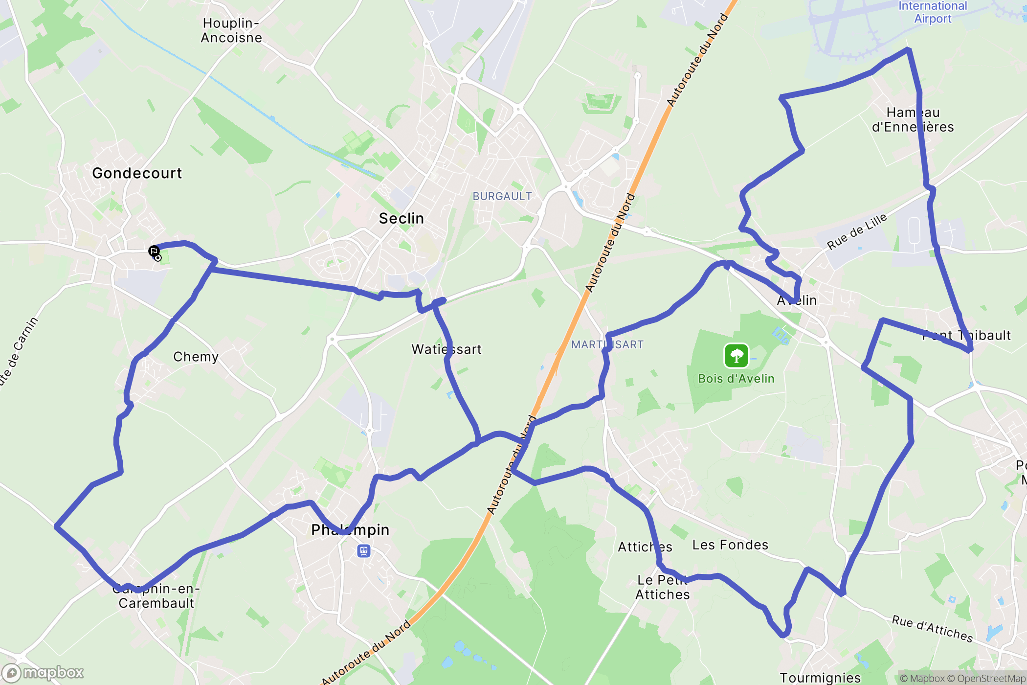 Gondecourt : carte du parcours de randonnée - France