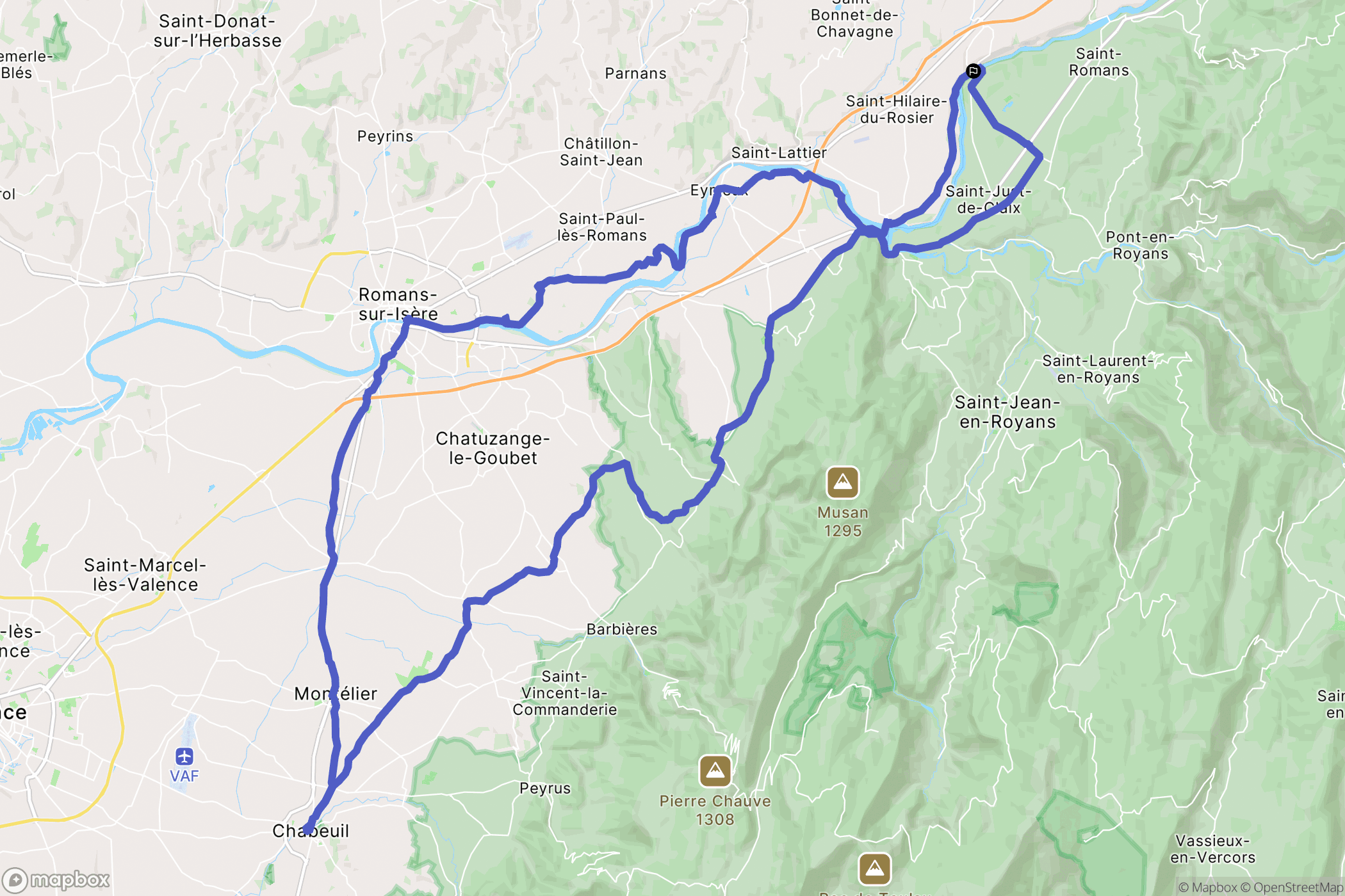 La Sône : carte du parcours de randonnée - France