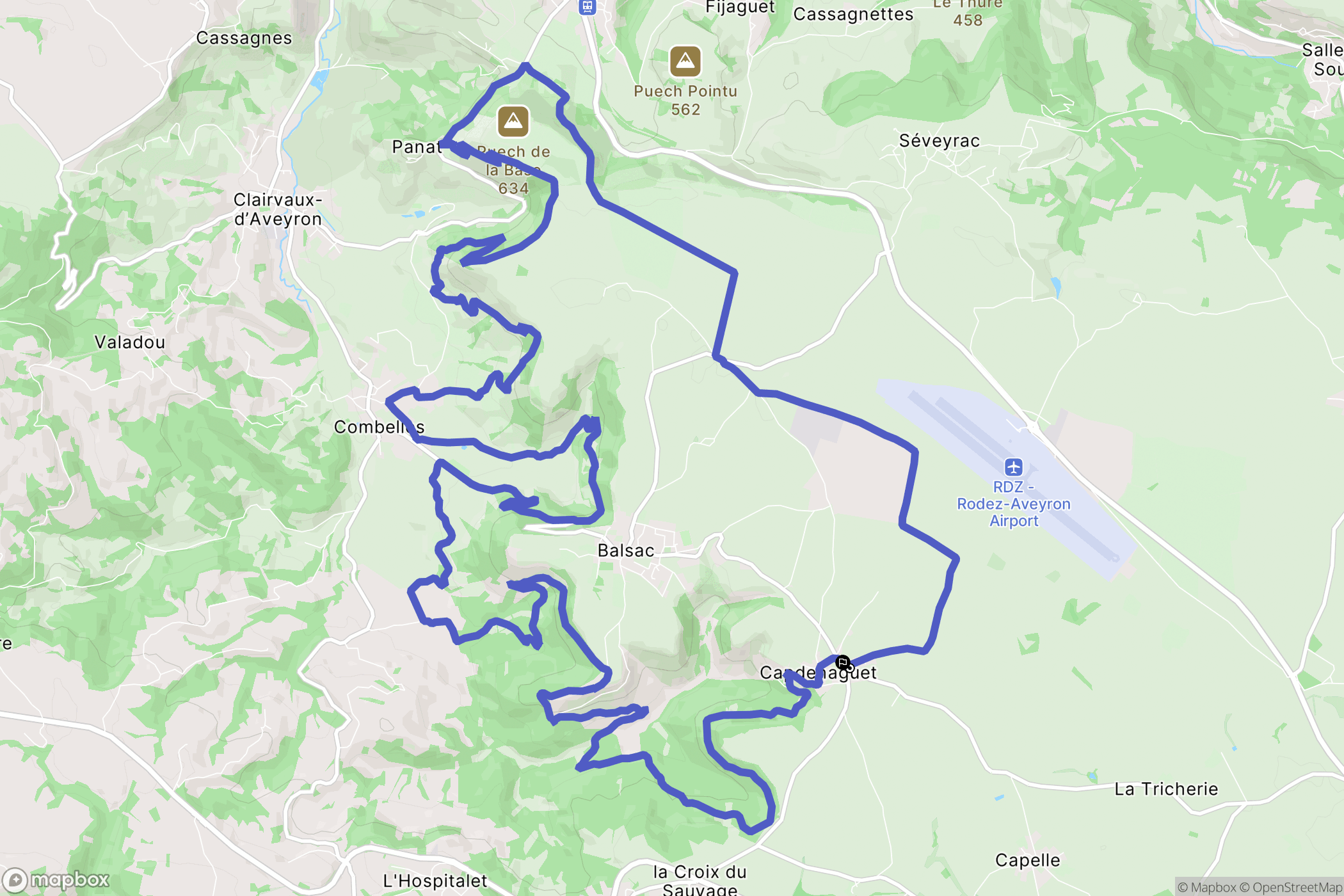 Druelle Balsac : carte du parcours de randonnée - France