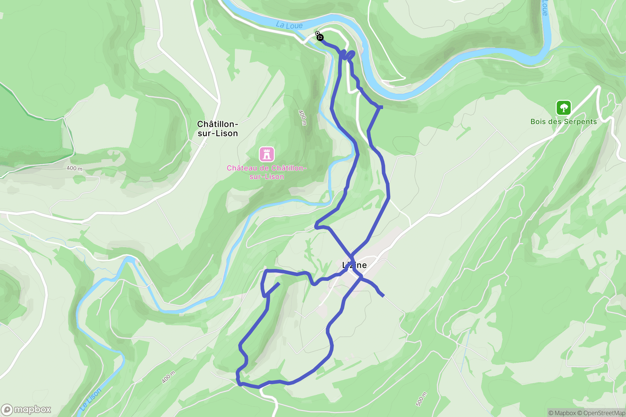 Lizine : carte du parcours de randonnée - France