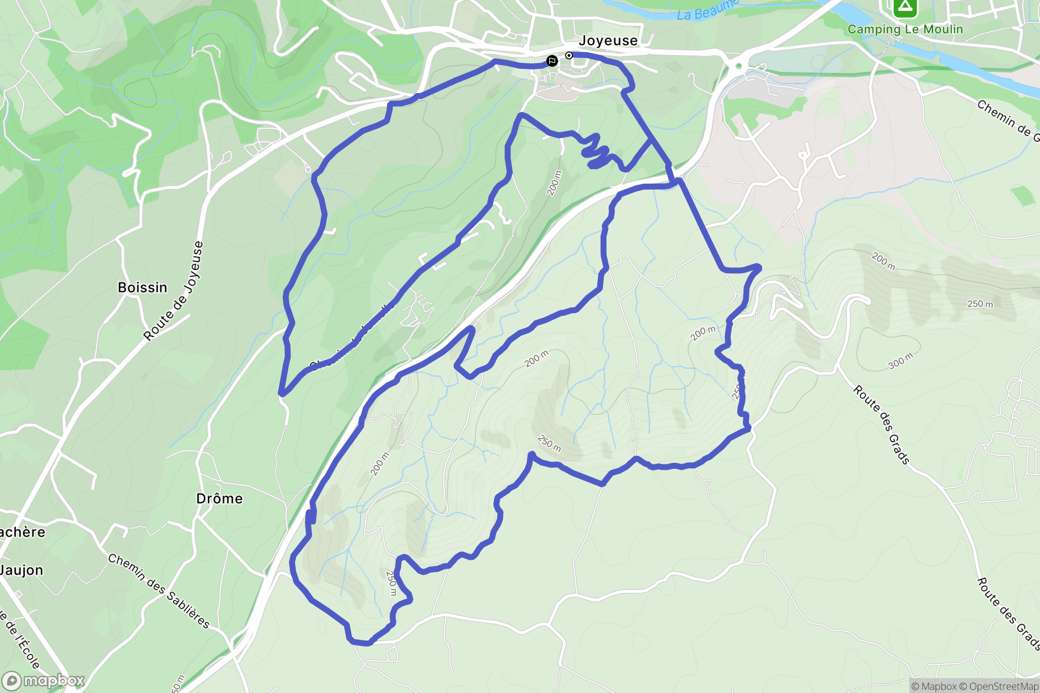 Joyeuse : carte du parcours de randonnée - France