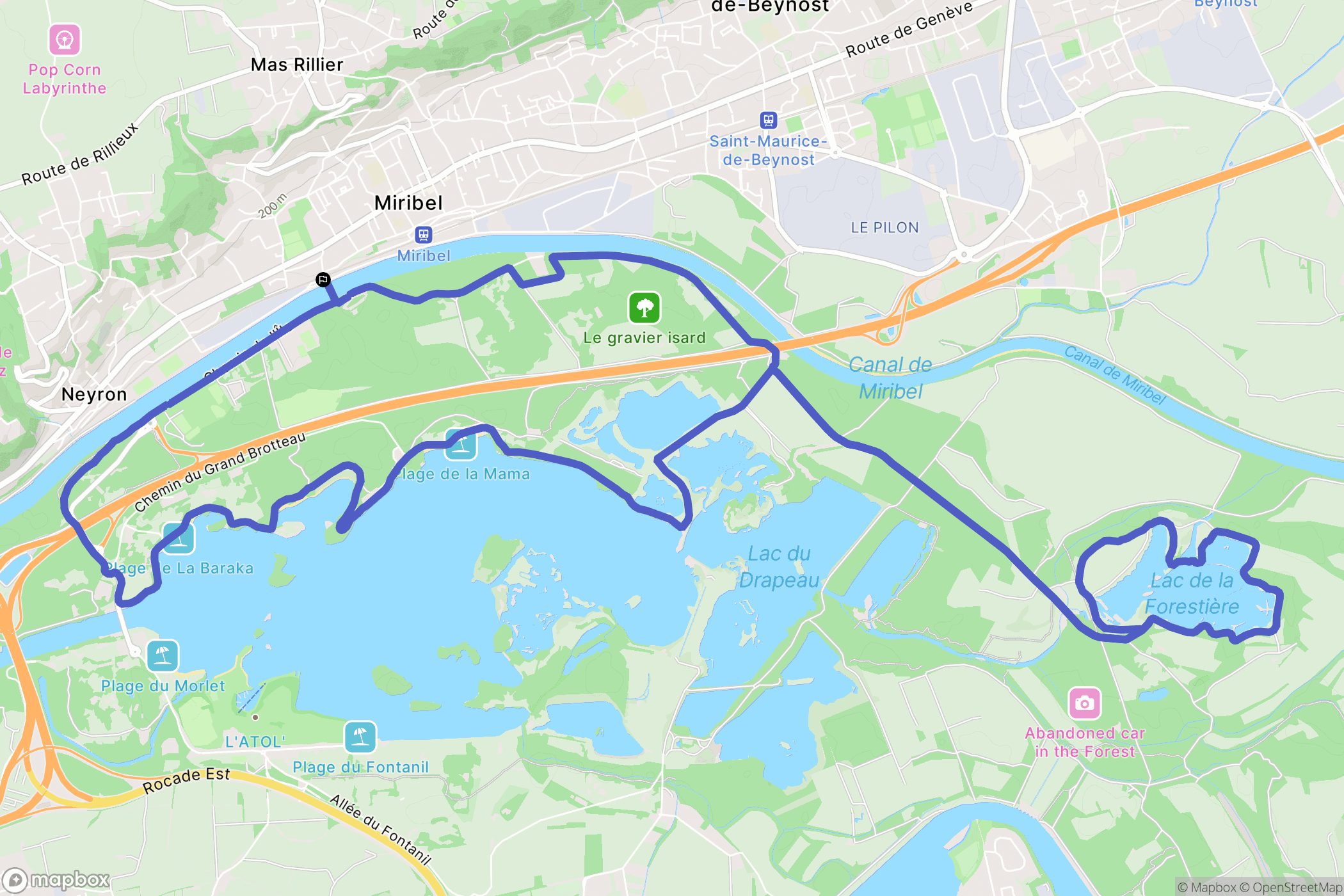 Miribel : carte du parcours de randonnée - France