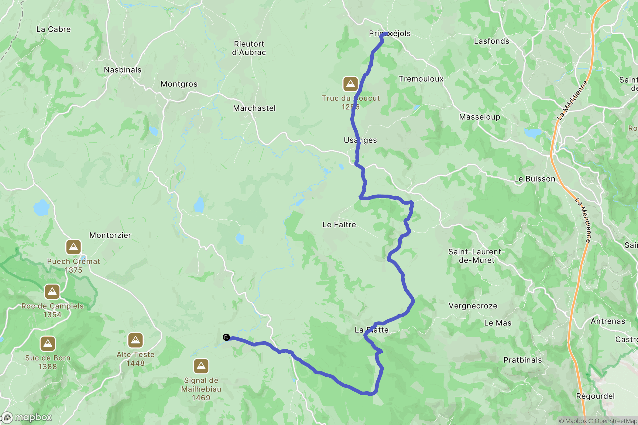 Prinsuéjols-Malbouzon : carte du parcours de randonnée - France