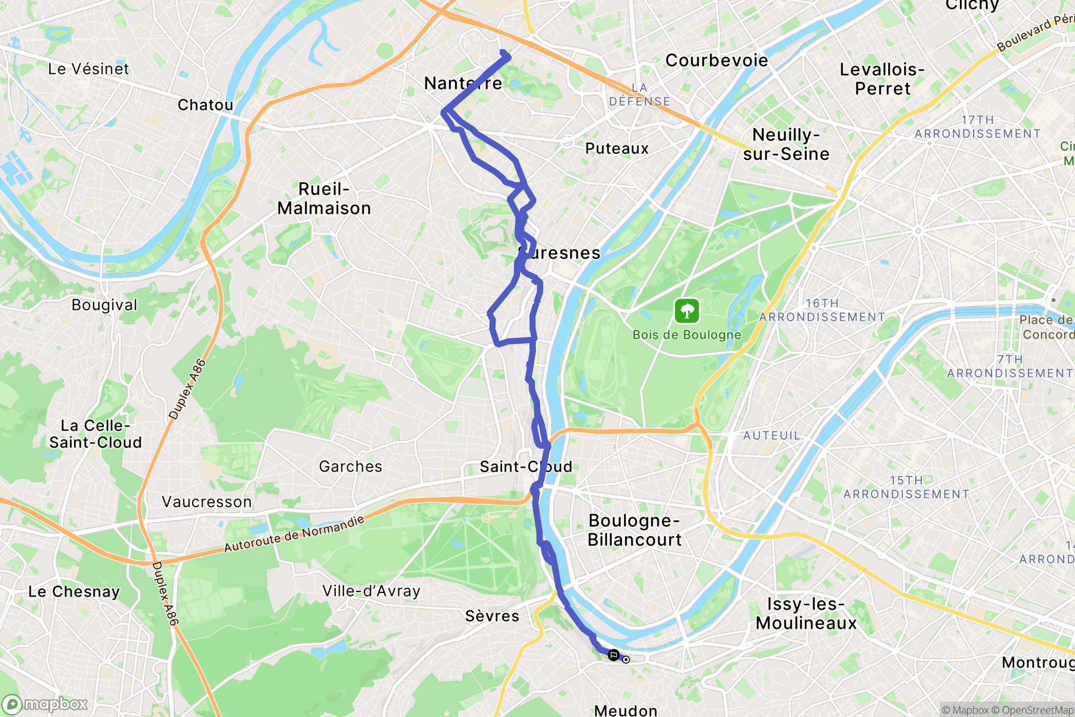 Meudon : carte du parcours de randonnée - France