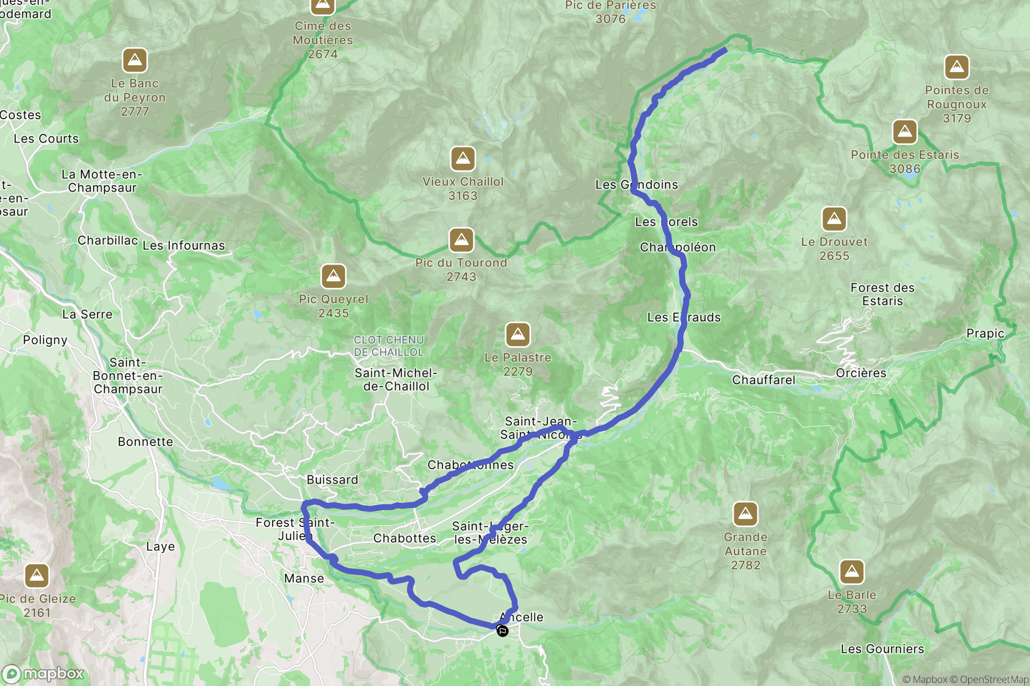 Ancelle : carte du parcours de randonnée - France