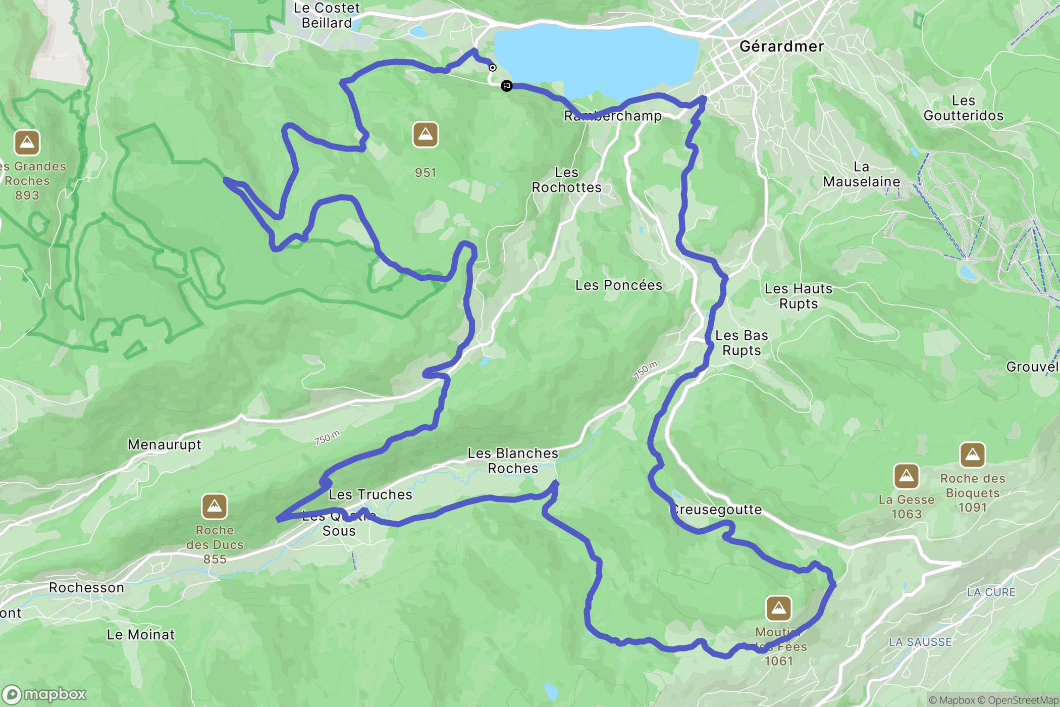 Gérardmer : carte du parcours de randonnée - France