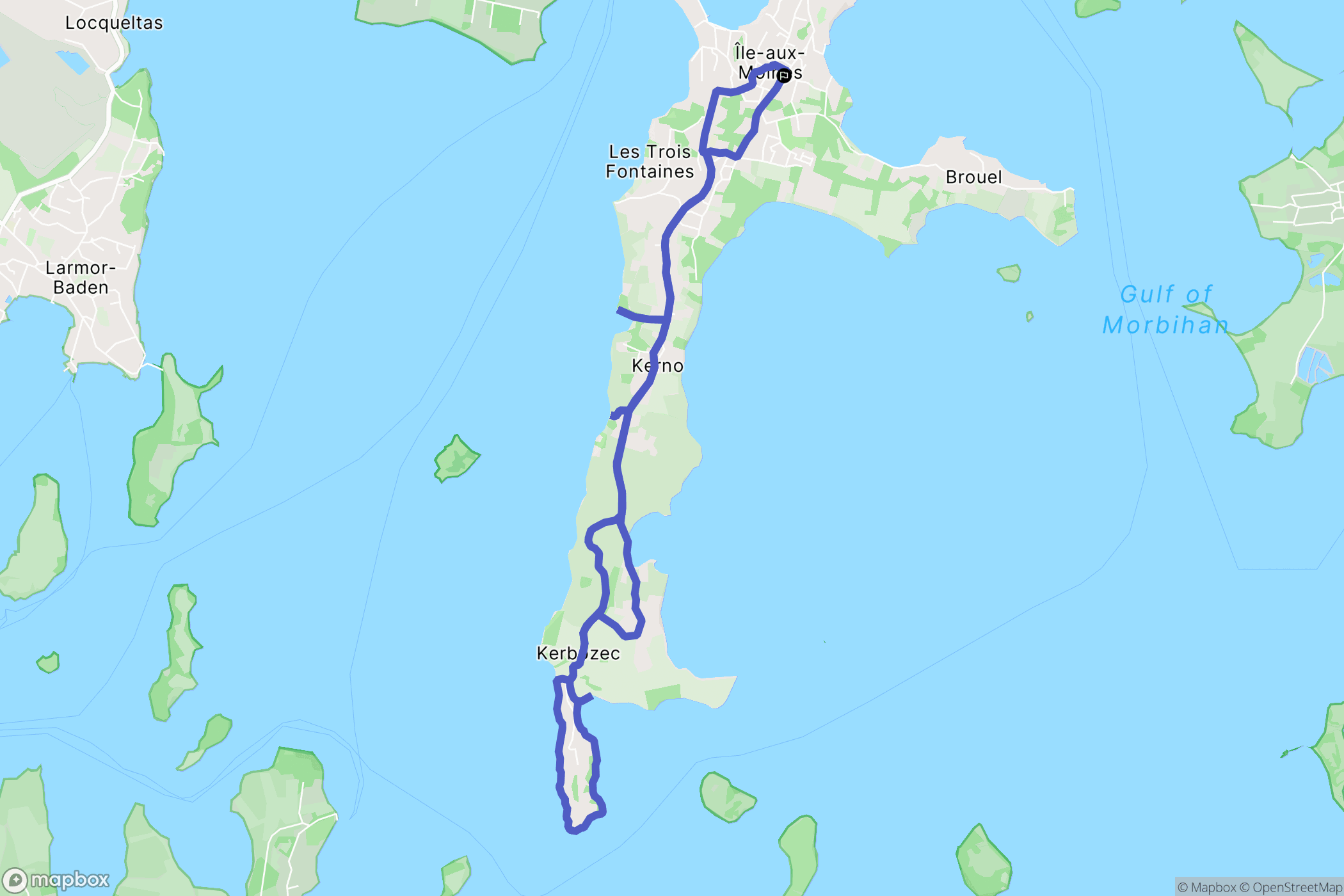 Île-aux-Moines : carte du parcours de randonnée - France