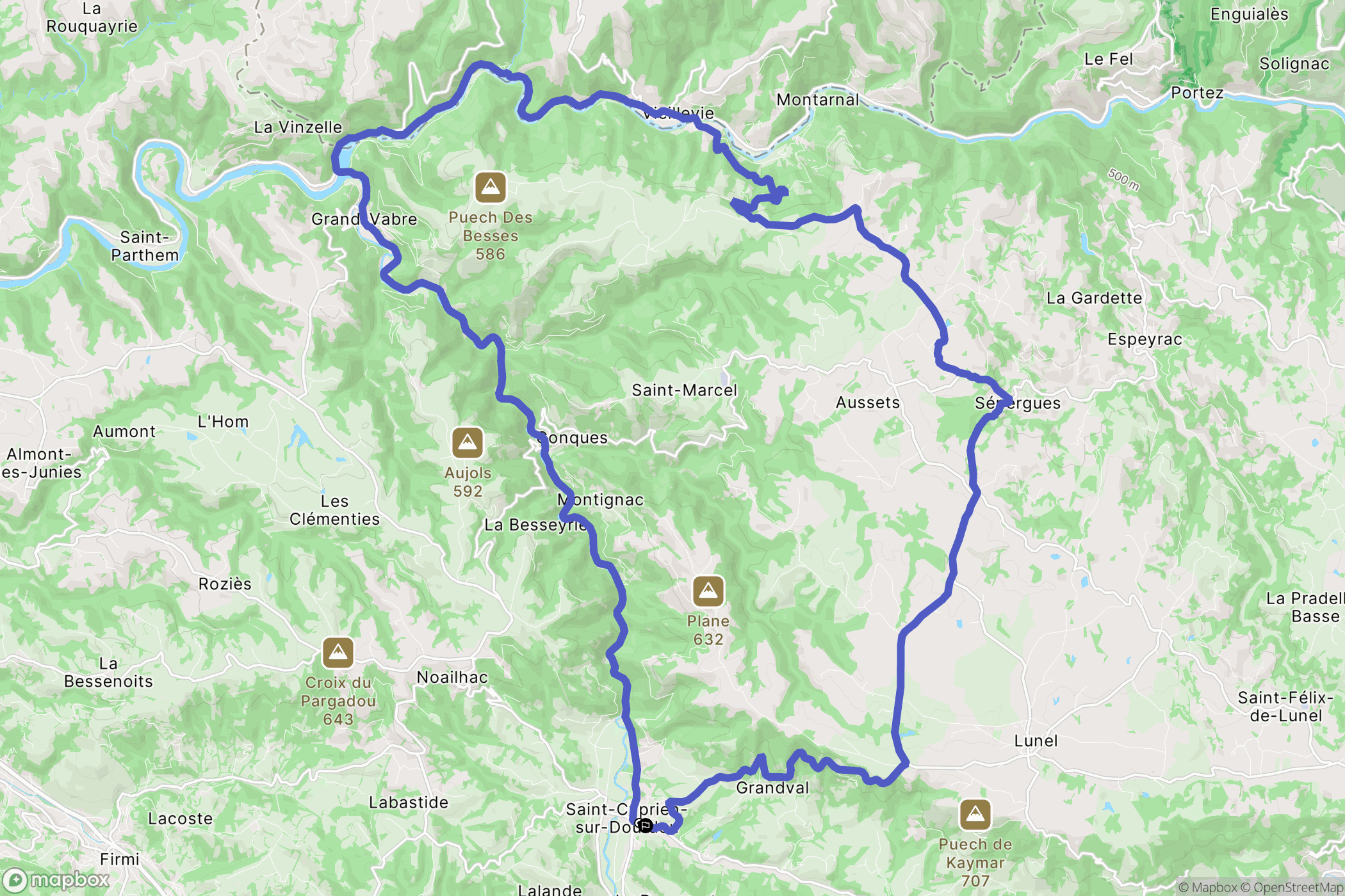 Conques-en-Rouergue : carte du parcours de randonnée - France