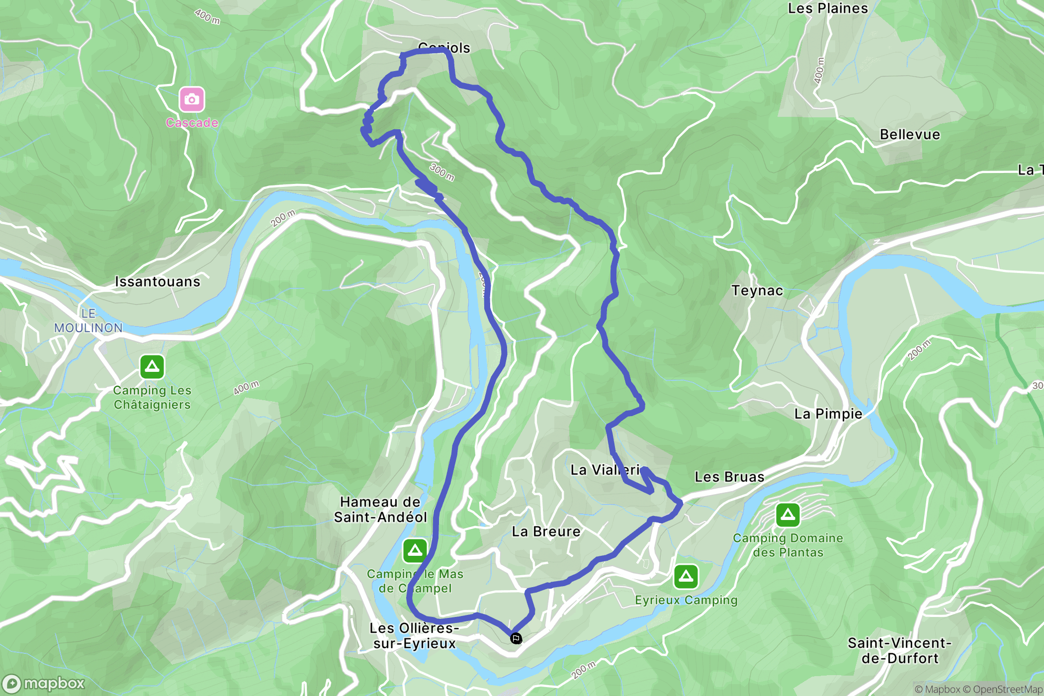 Les Ollières-sur-Eyrieux : carte du parcours de randonnée - France