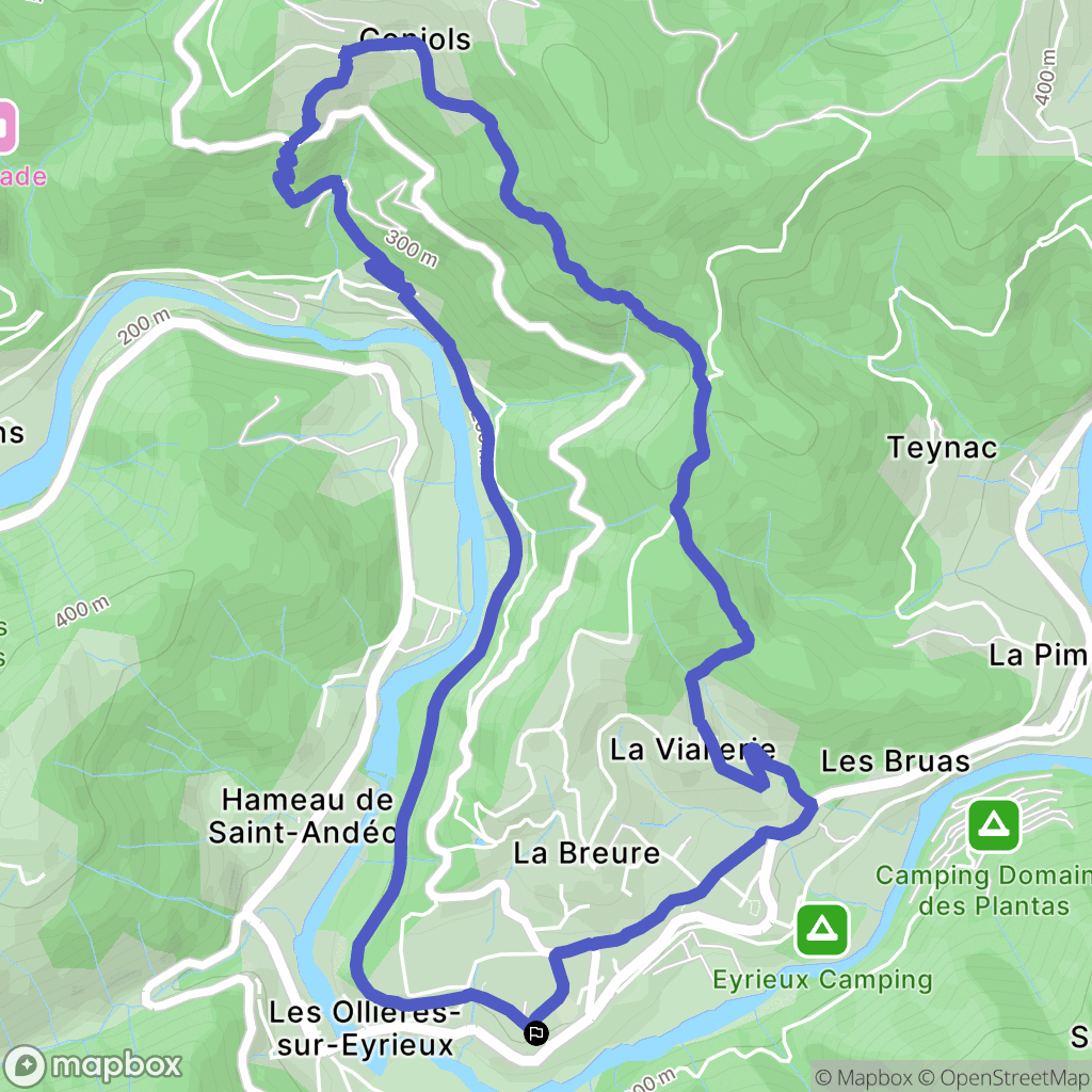 Les Ollières-sur-Eyrieux : carte du parcours de randonnée - France