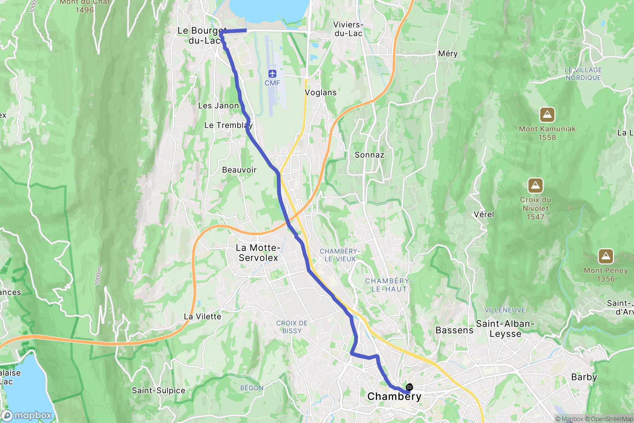 Chambéry : carte du parcours de randonnée - France