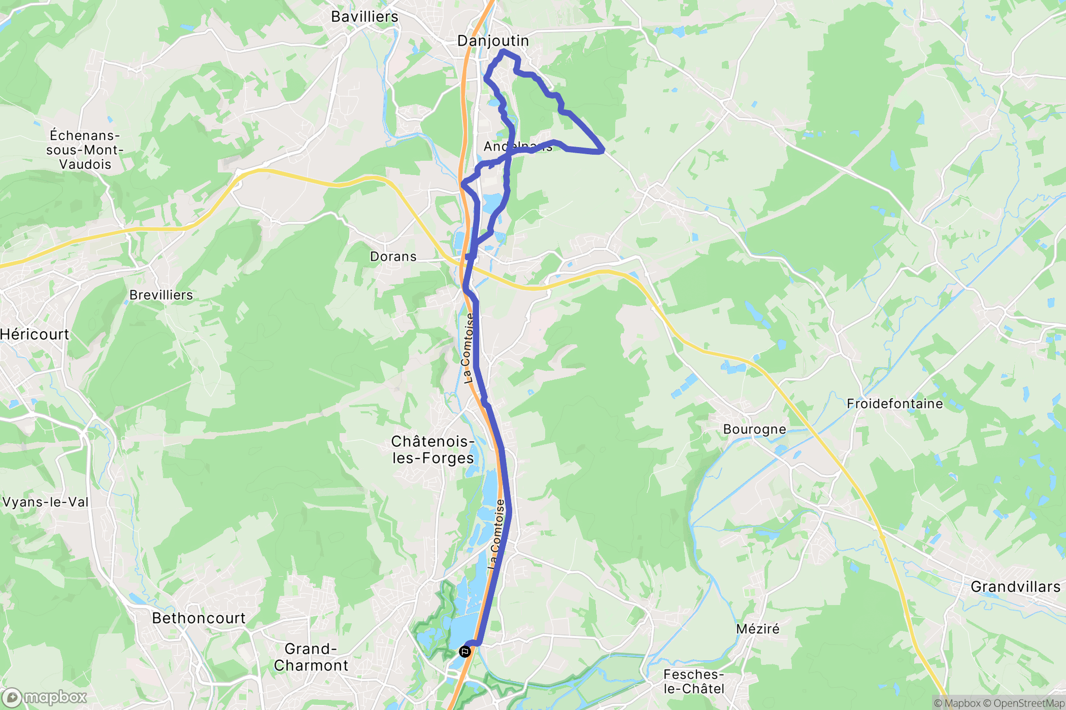 Brognard : carte du parcours de randonnée - France
