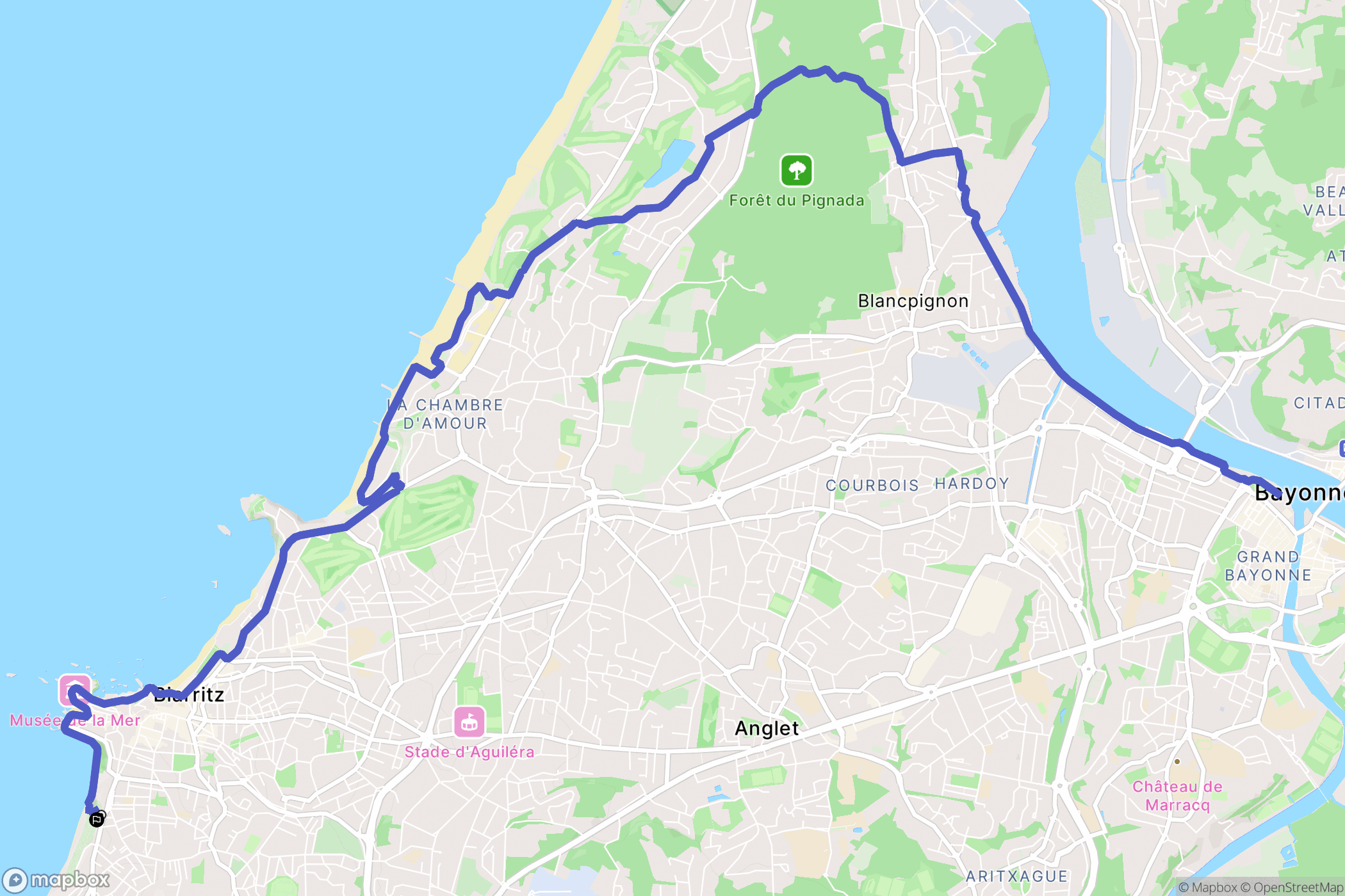 Biarritz : carte du parcours de randonnée - France