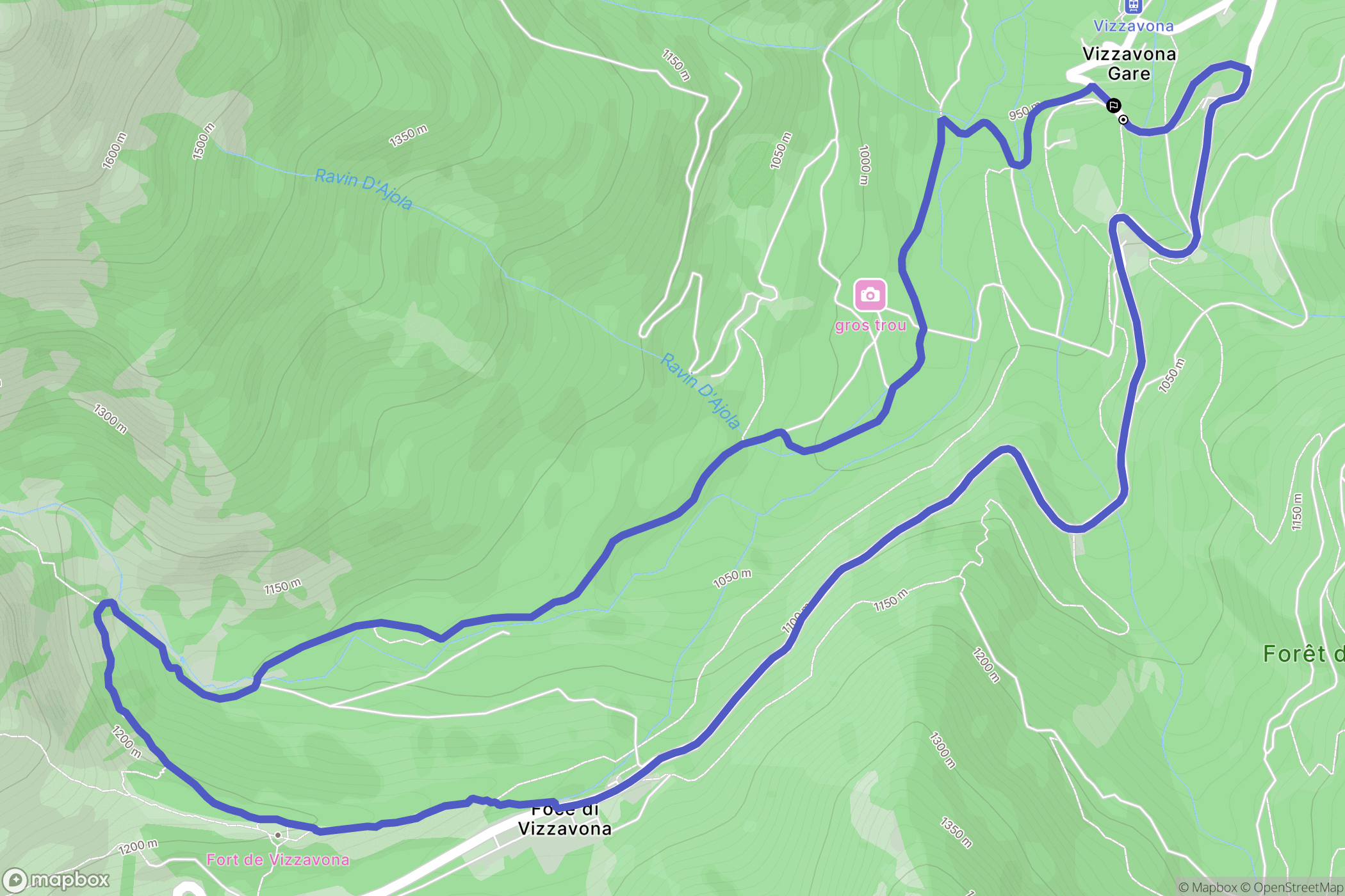 Vivario : carte du parcours de randonnée - France
