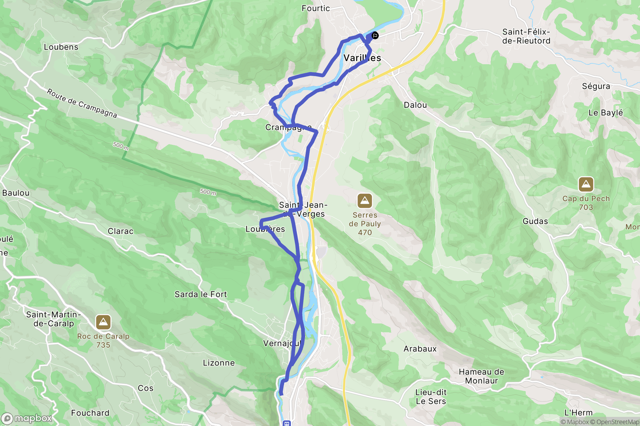 Varilhes : carte du parcours de randonnée - France