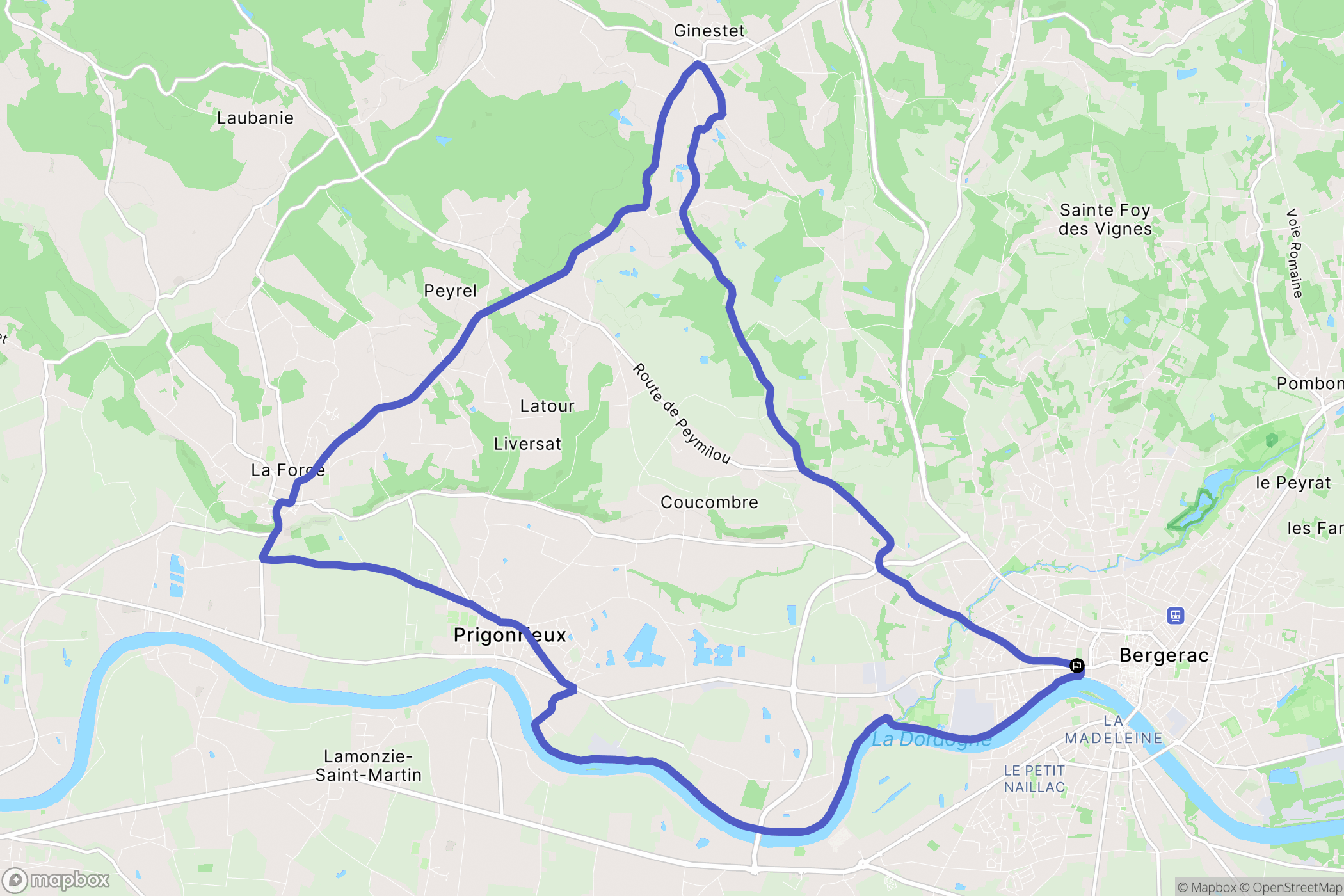 Bergerac : carte du parcours de randonnée - France
