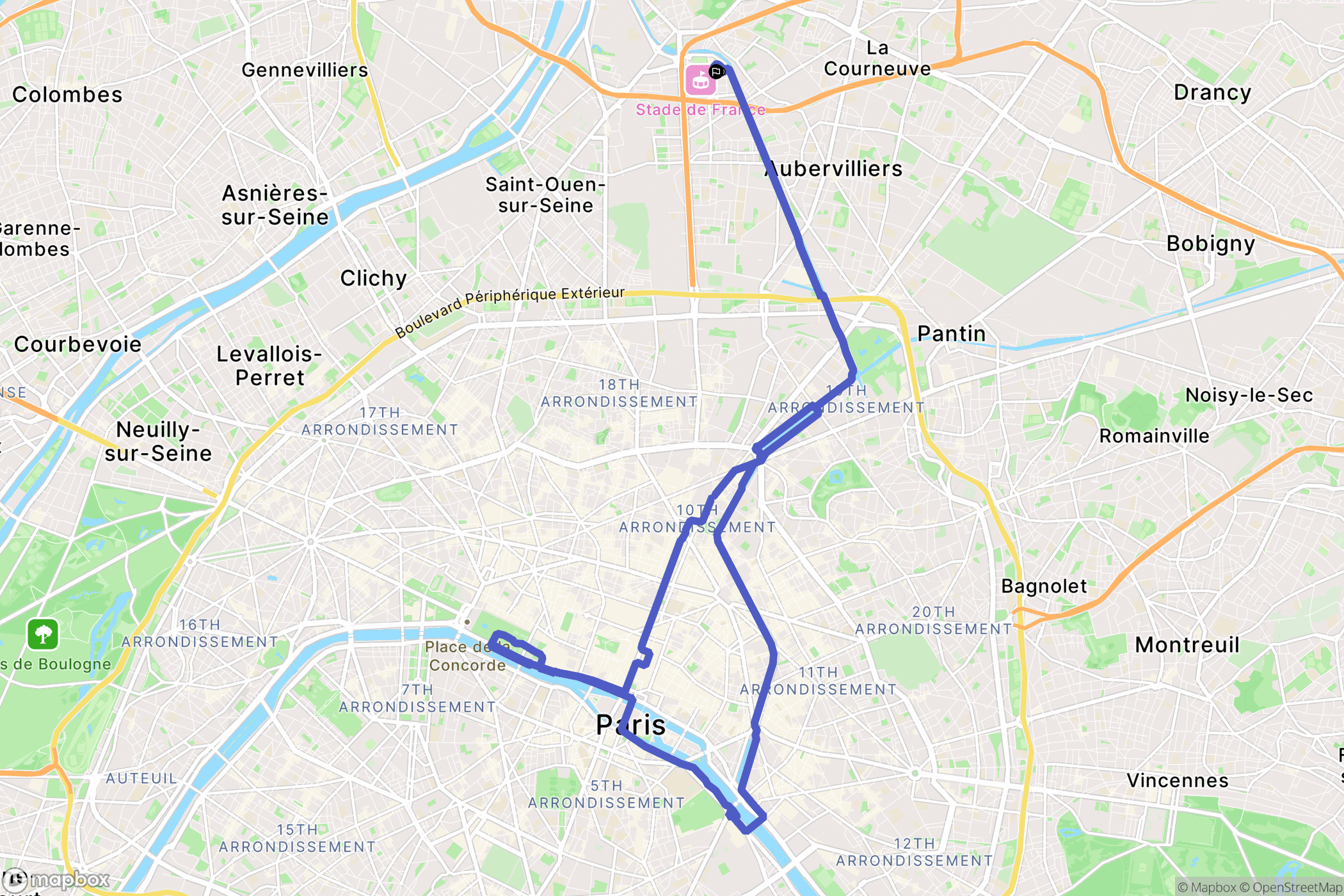 Saint-Denis : carte du parcours de randonnée - France