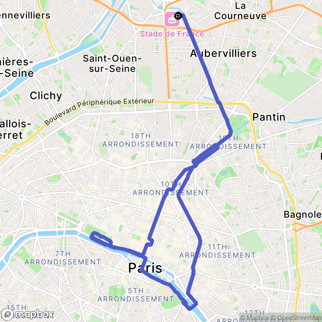 Saint-Denis : carte du parcours de randonnée - France