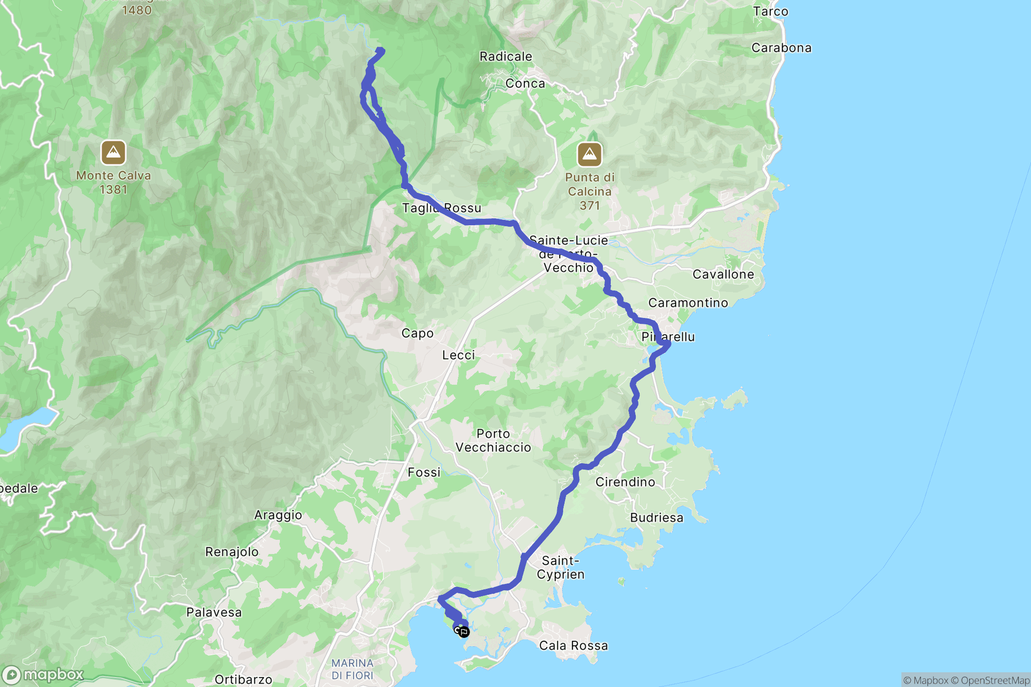 Lecci : carte du parcours de randonnée - France
