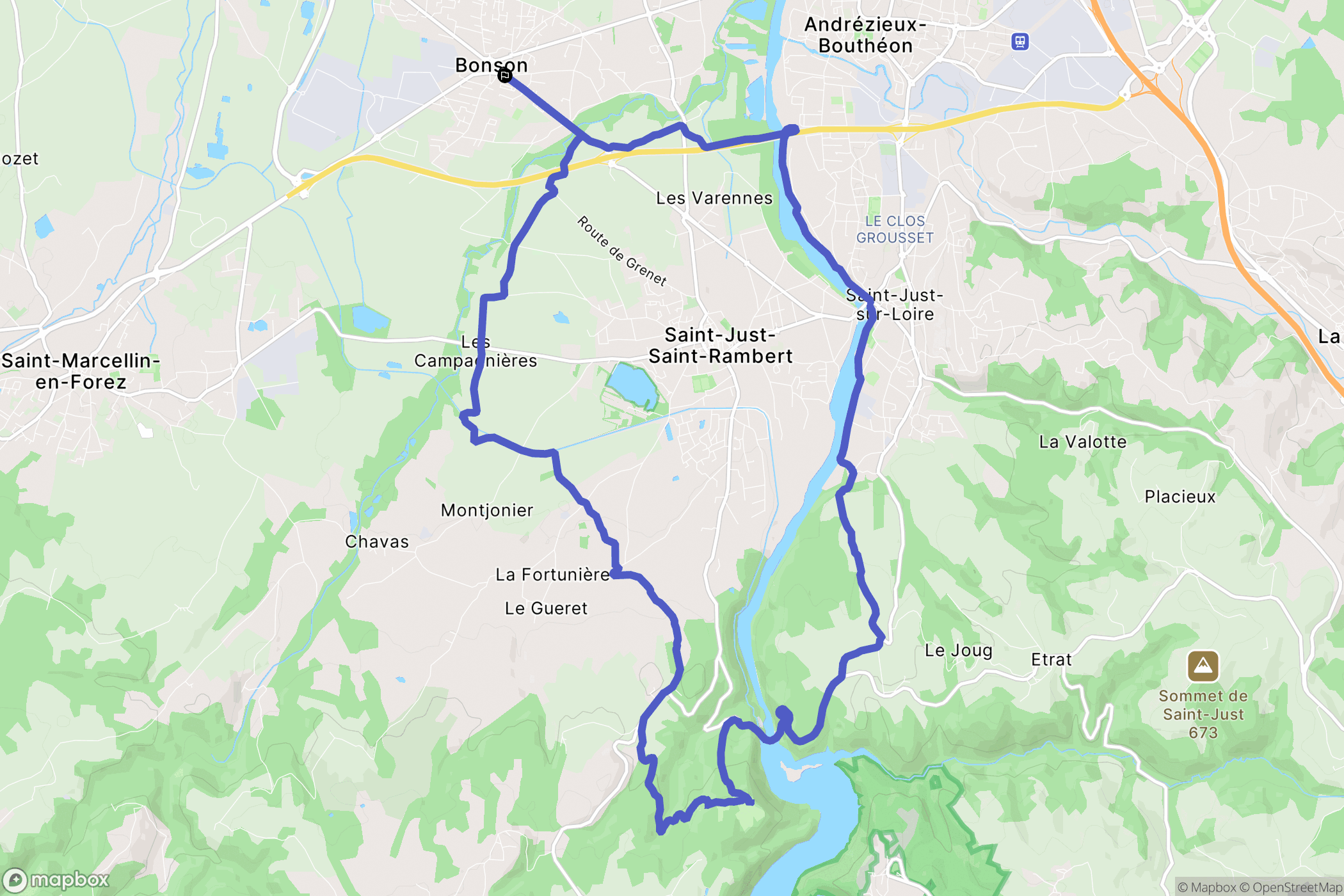 Bonson : carte du parcours de randonnée - France