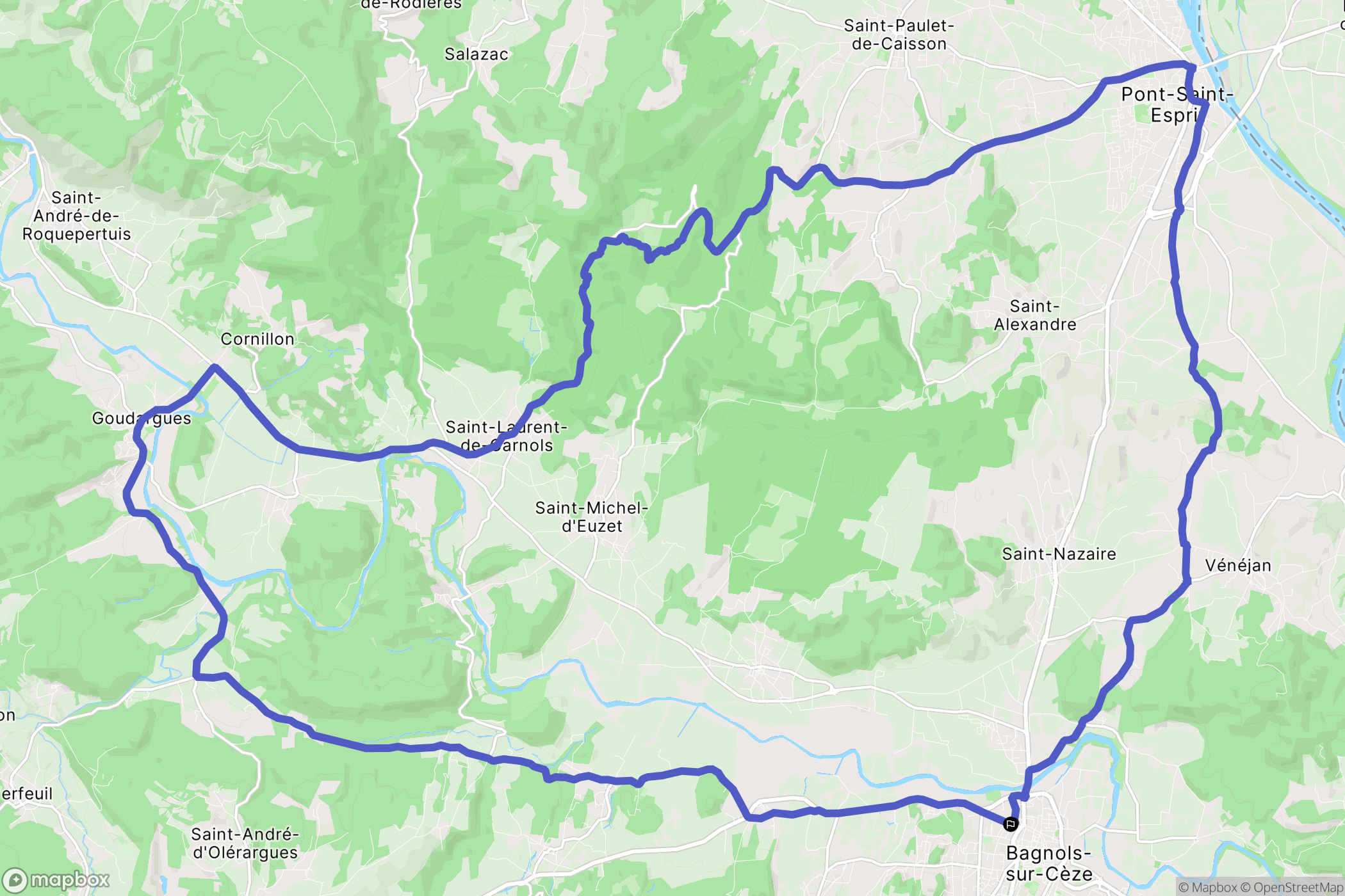 Bagnols-sur-Cèze : carte du parcours de randonnée - France