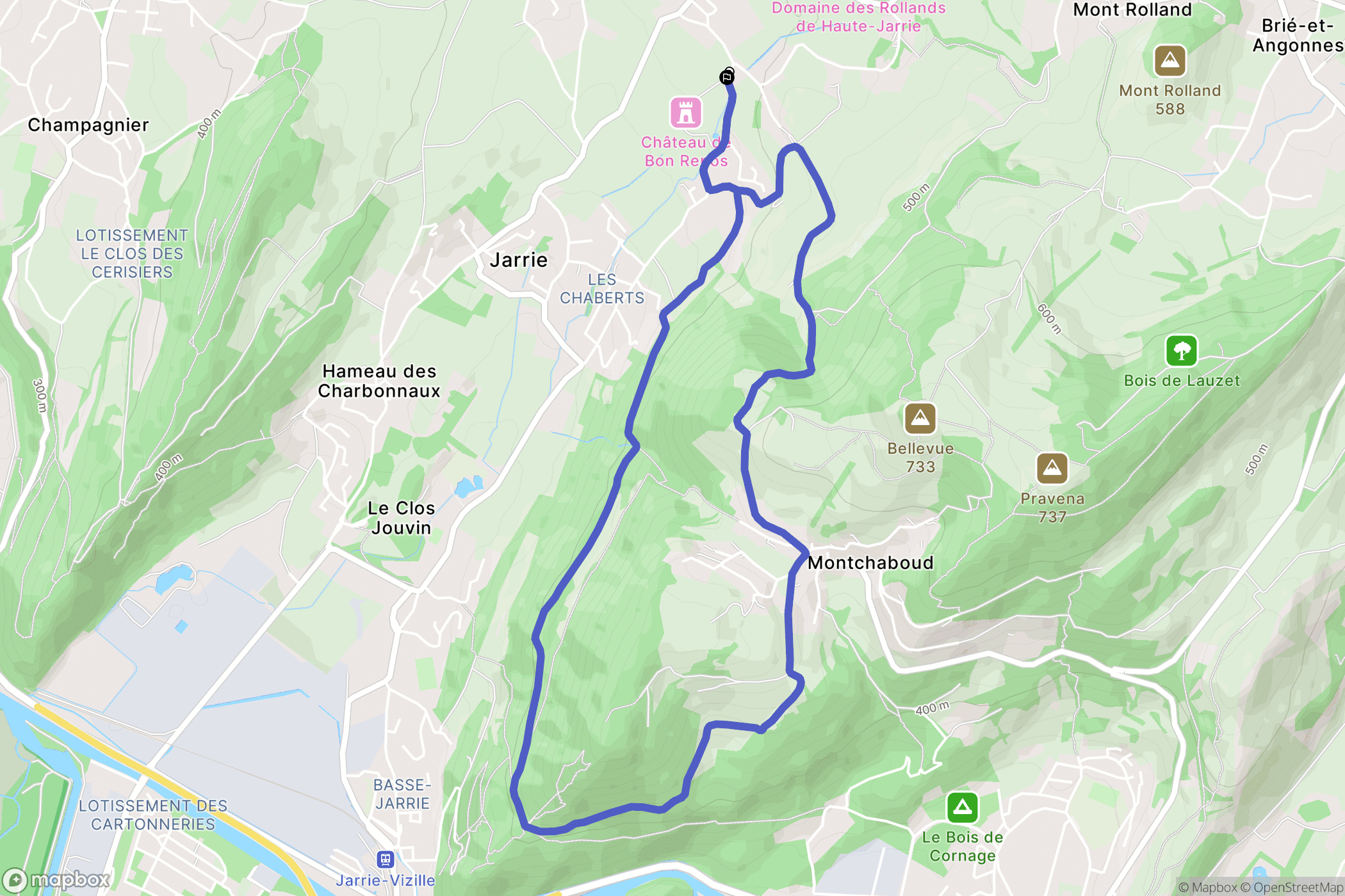 Jarrie : carte du parcours de randonnée - France