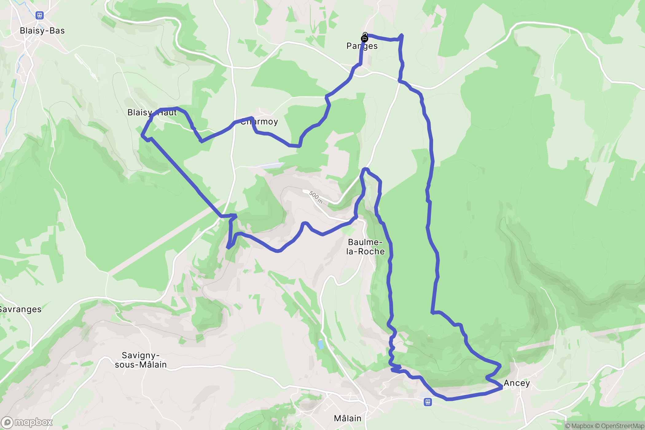 Panges : carte du parcours de randonnée - France