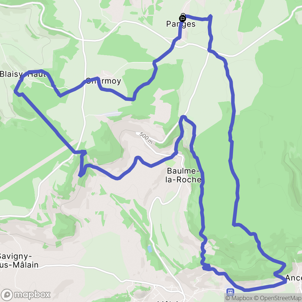 Panges : carte du parcours de randonnée - France