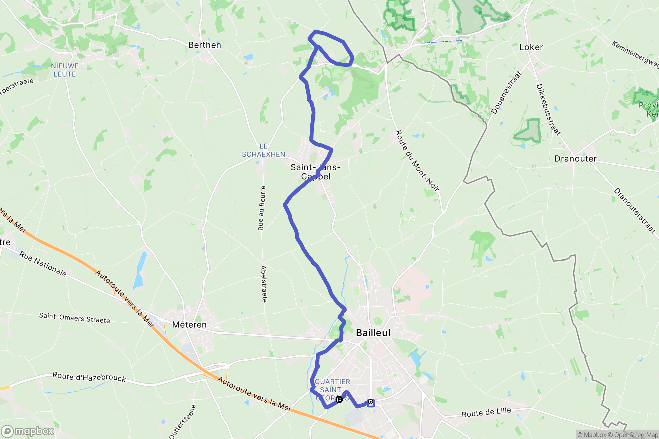 Bailleul : carte du parcours de randonnée - France