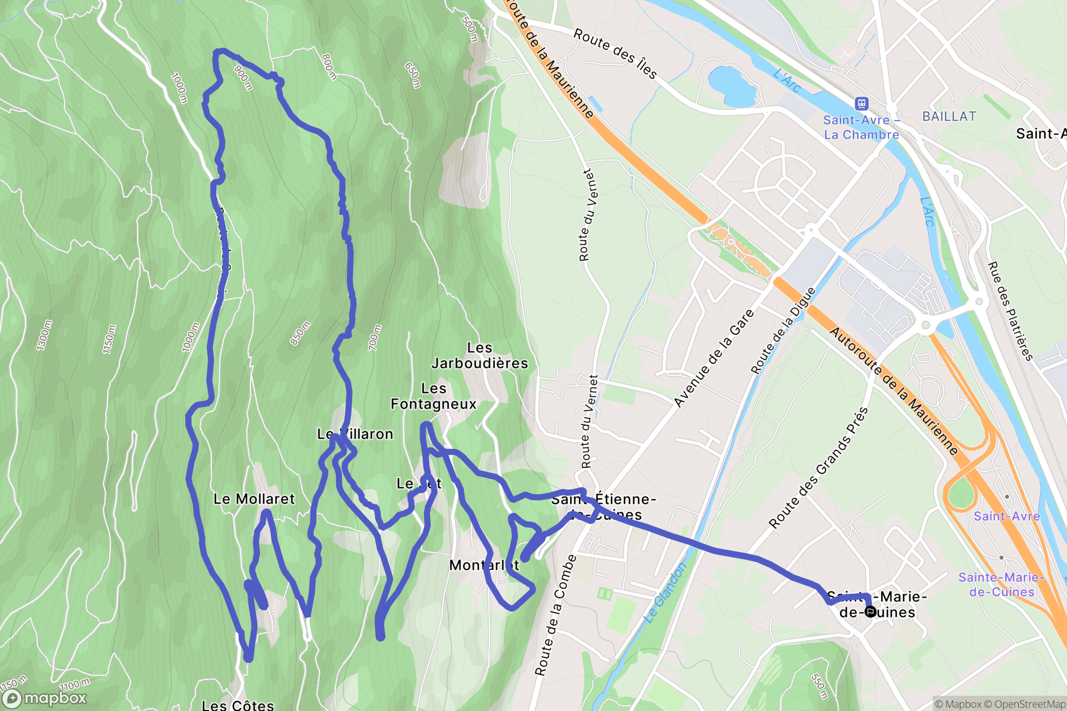 Sainte-Marie-de-Cuines : carte du parcours de randonnée - France