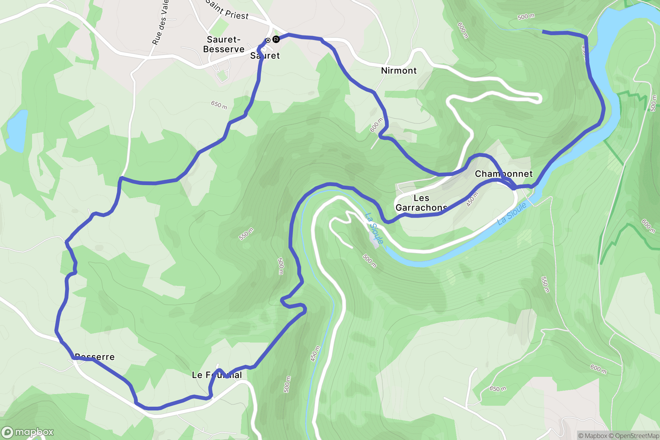 Sauret-Besserve : carte du parcours de randonnée - France