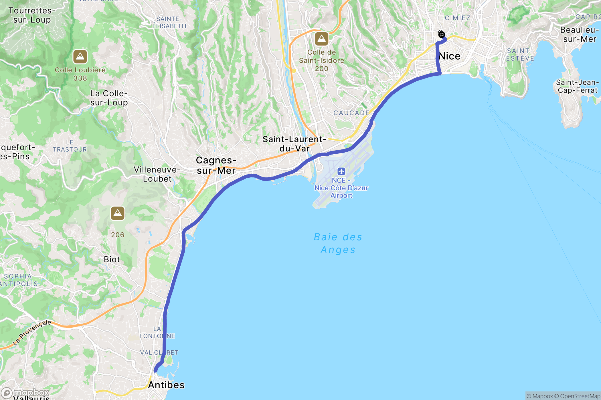 Nice : carte du parcours de randonnée - France