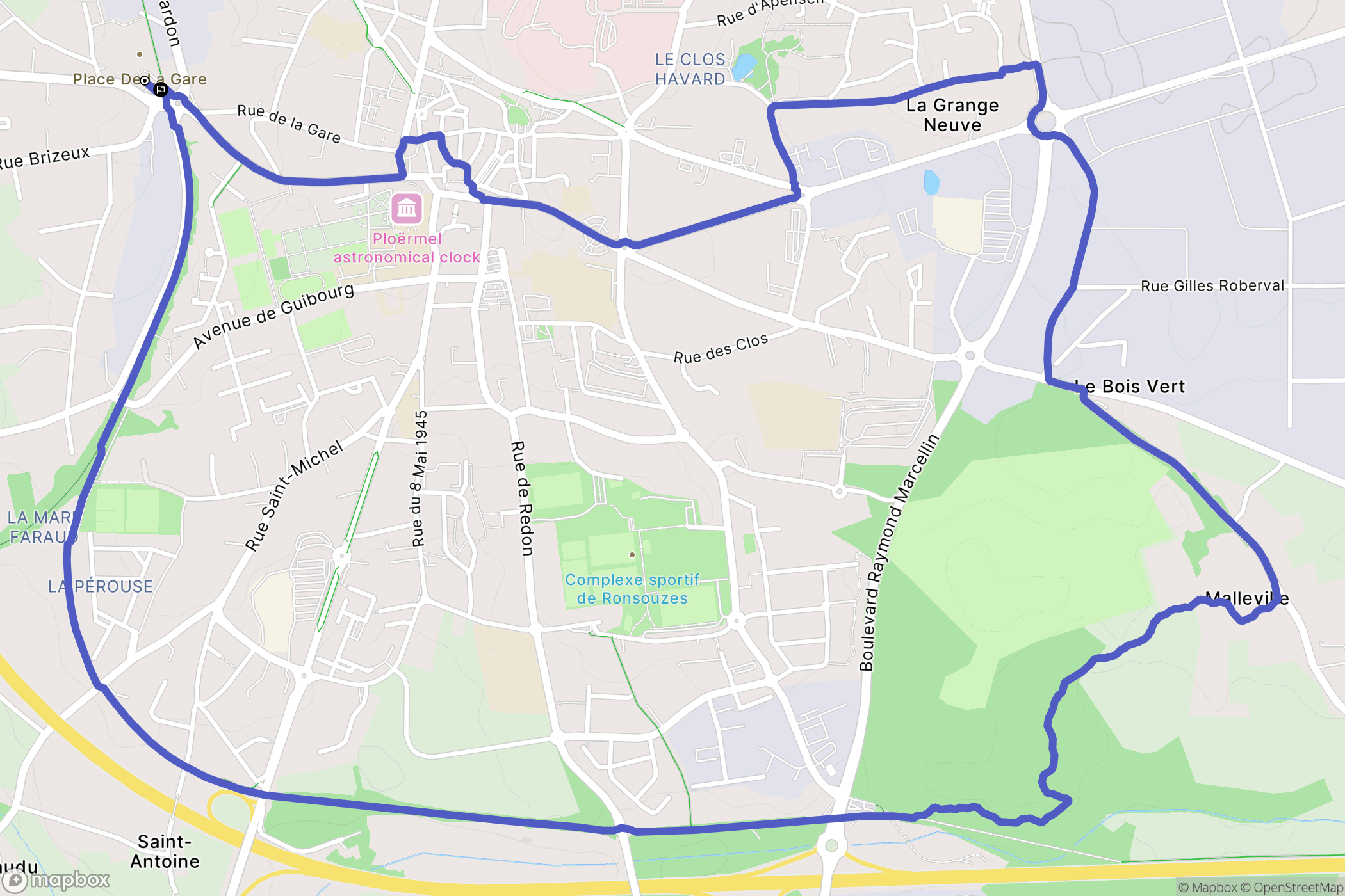 Ploërmel : carte du parcours de randonnée - France