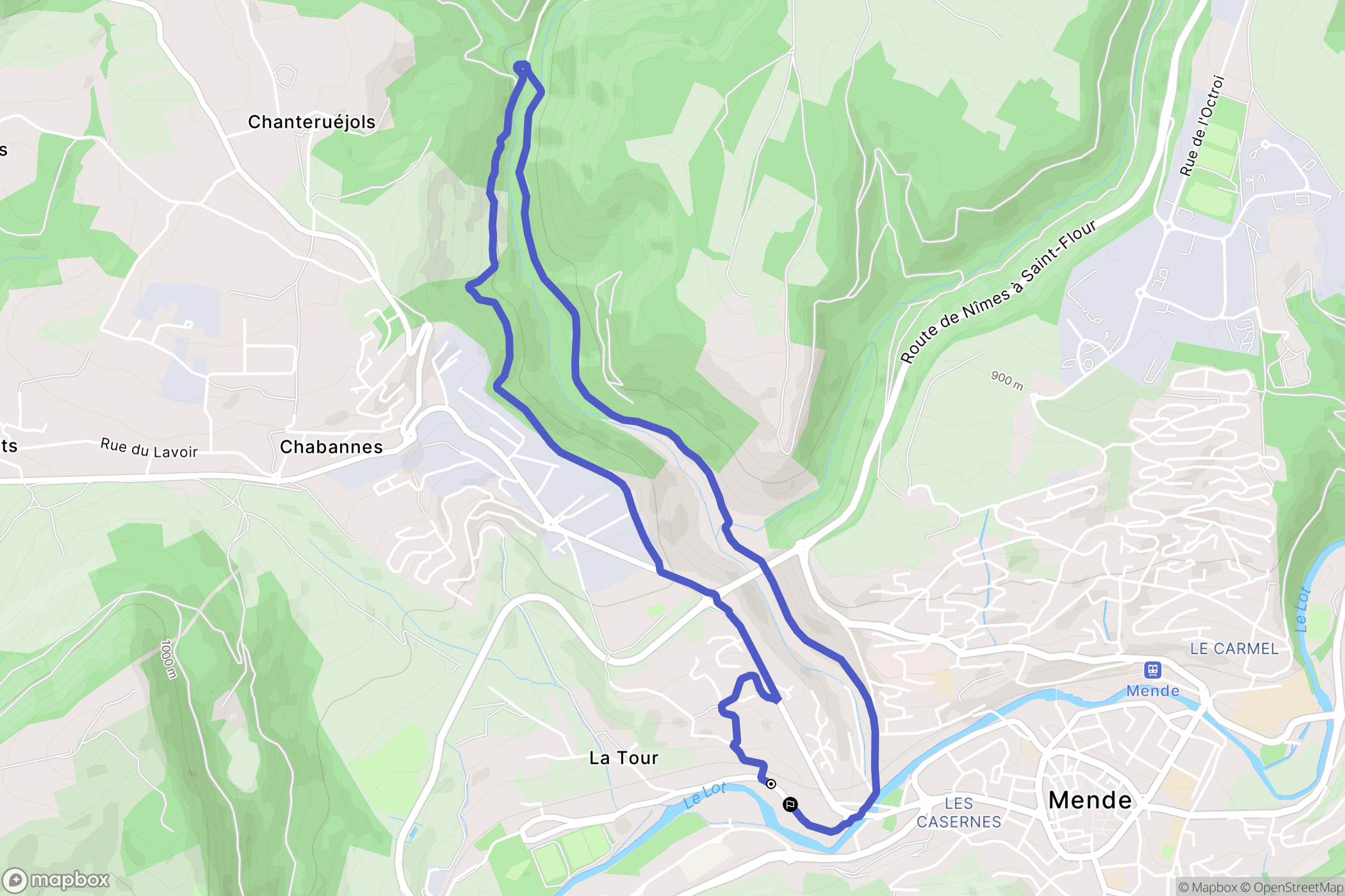 Mende : carte du parcours de randonnée - France