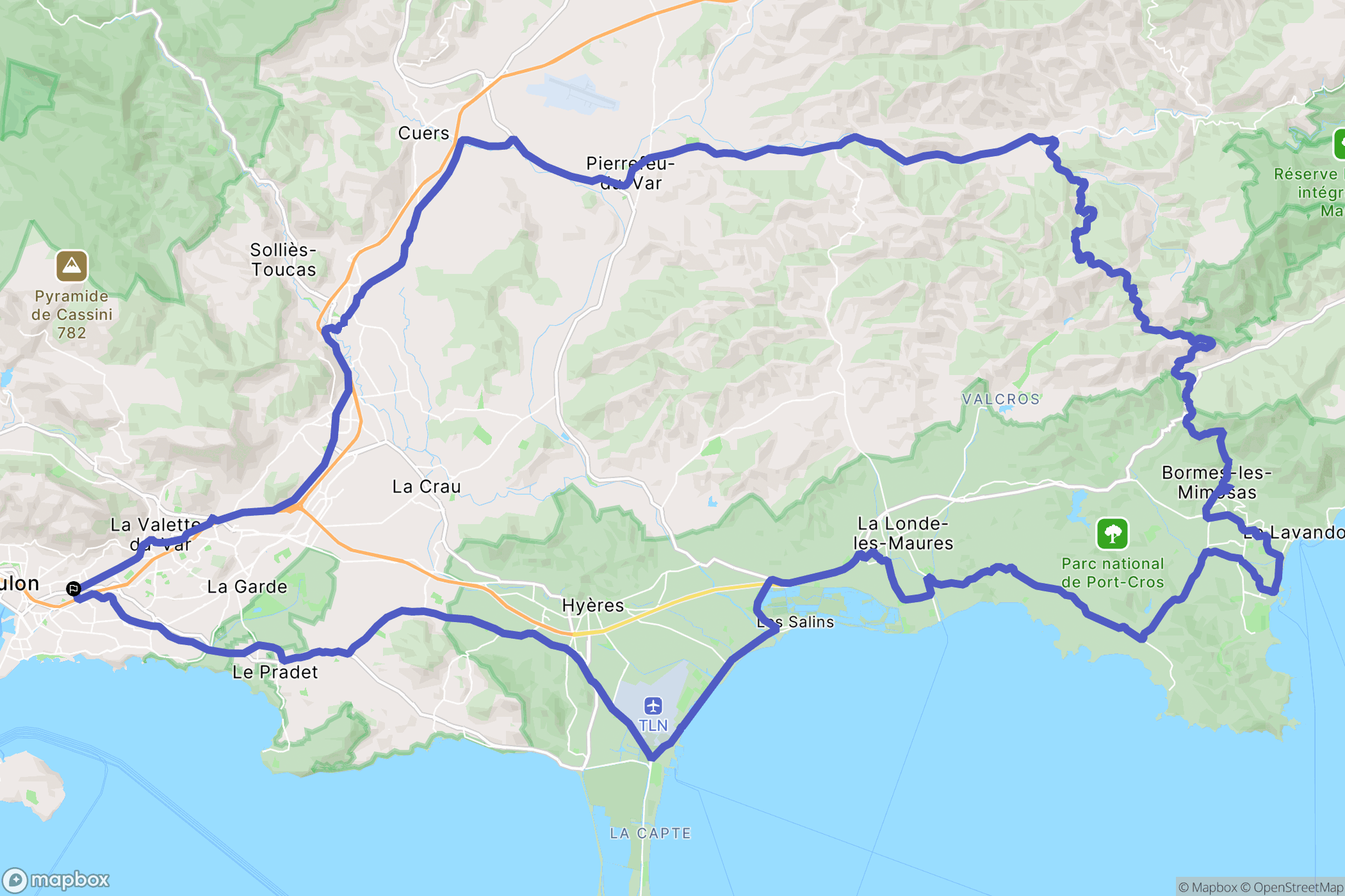 Toulon : carte du parcours de randonnée - France