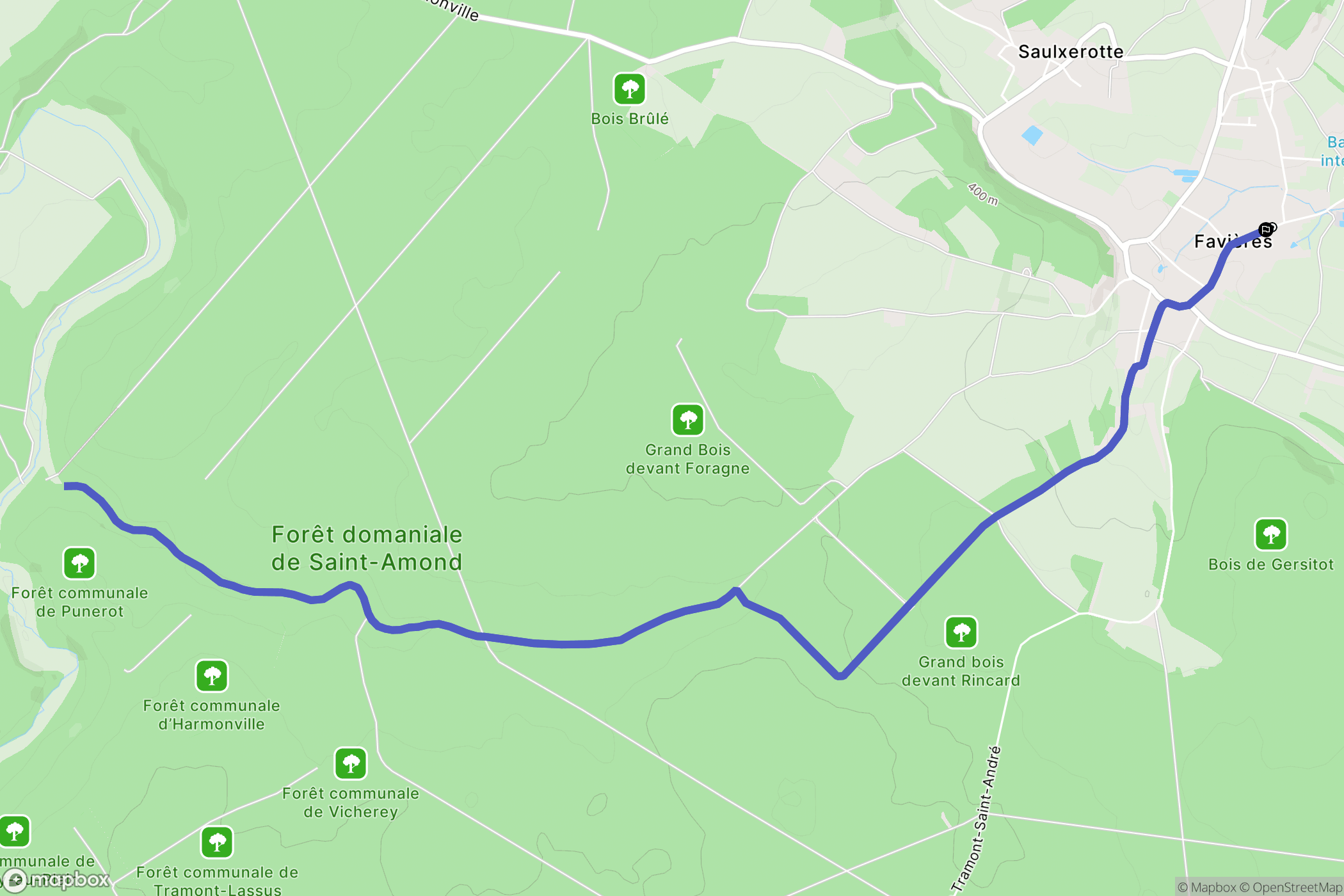 Favières : carte du parcours de randonnée - France