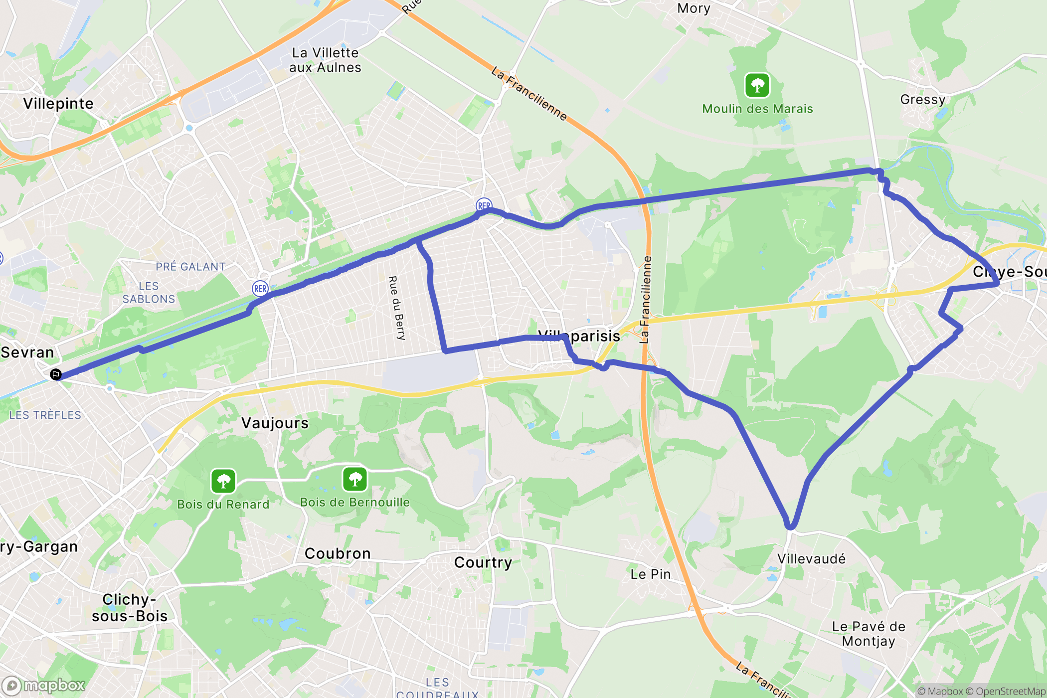 Sevran : carte du parcours de randonnée - France