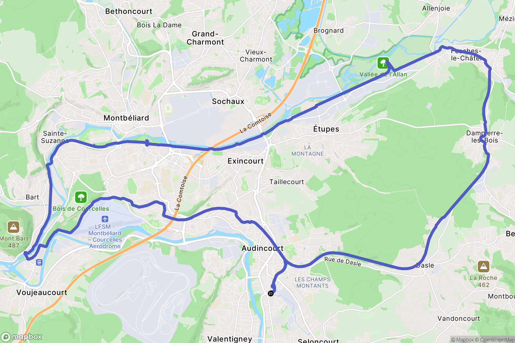 Audincourt : carte du parcours de randonnée - France