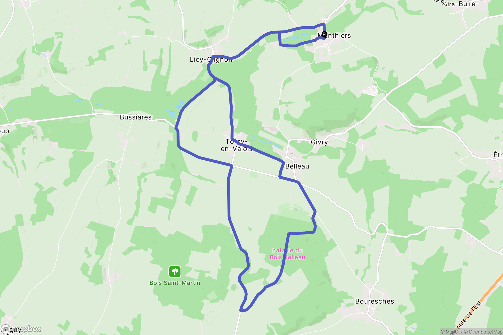 Monthiers : carte du parcours de randonnée - France
