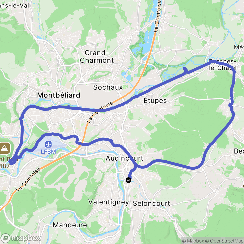 Audincourt : carte du parcours de randonnée - France