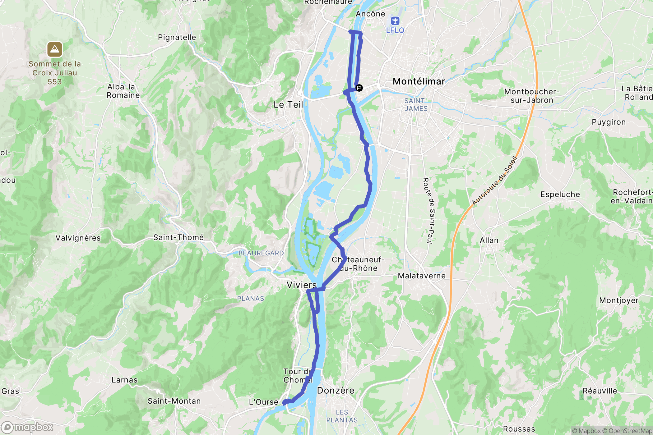 Montélimar : carte du parcours de randonnée - France