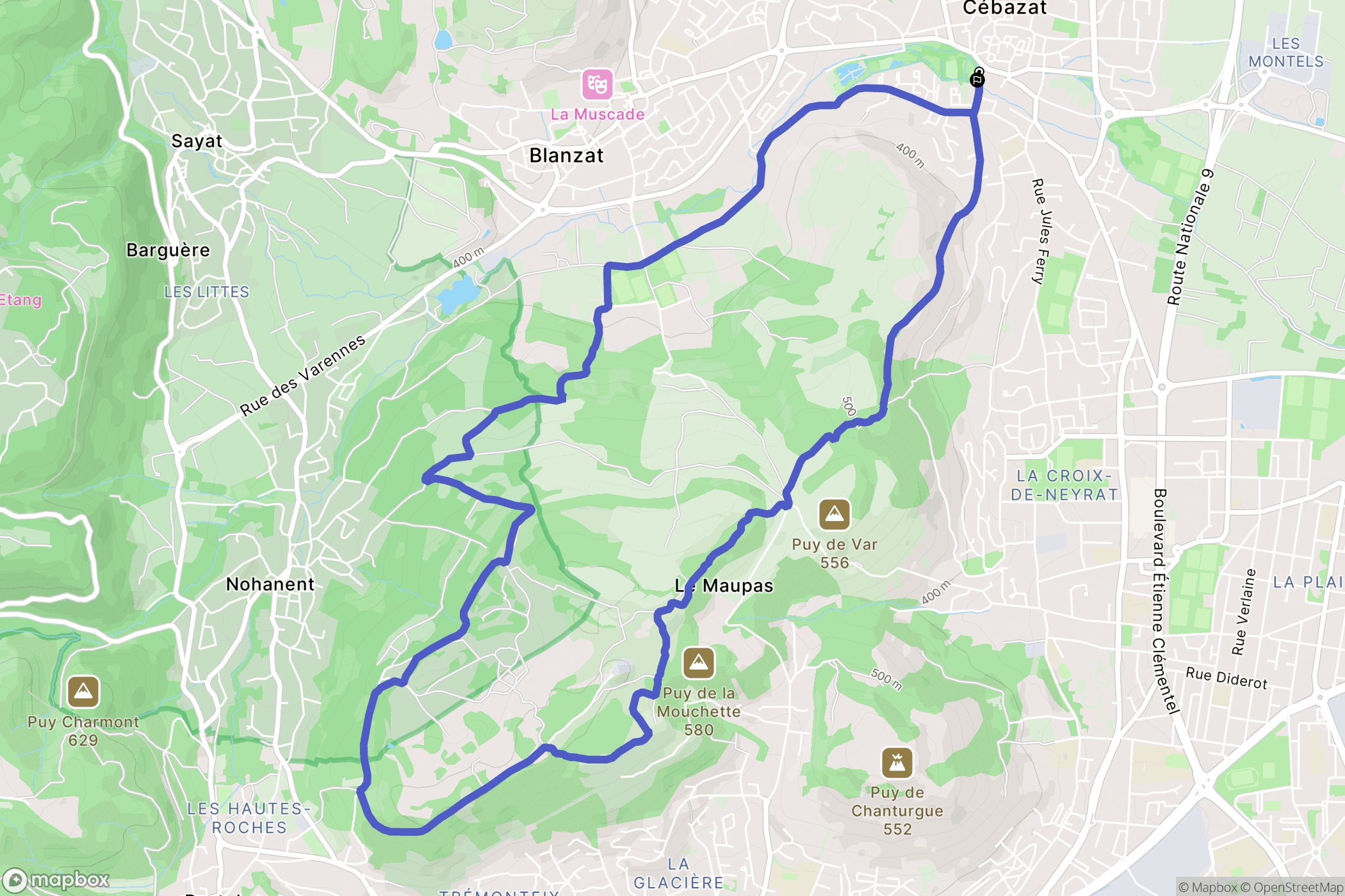 Cébazat : carte du parcours de randonnée - France
