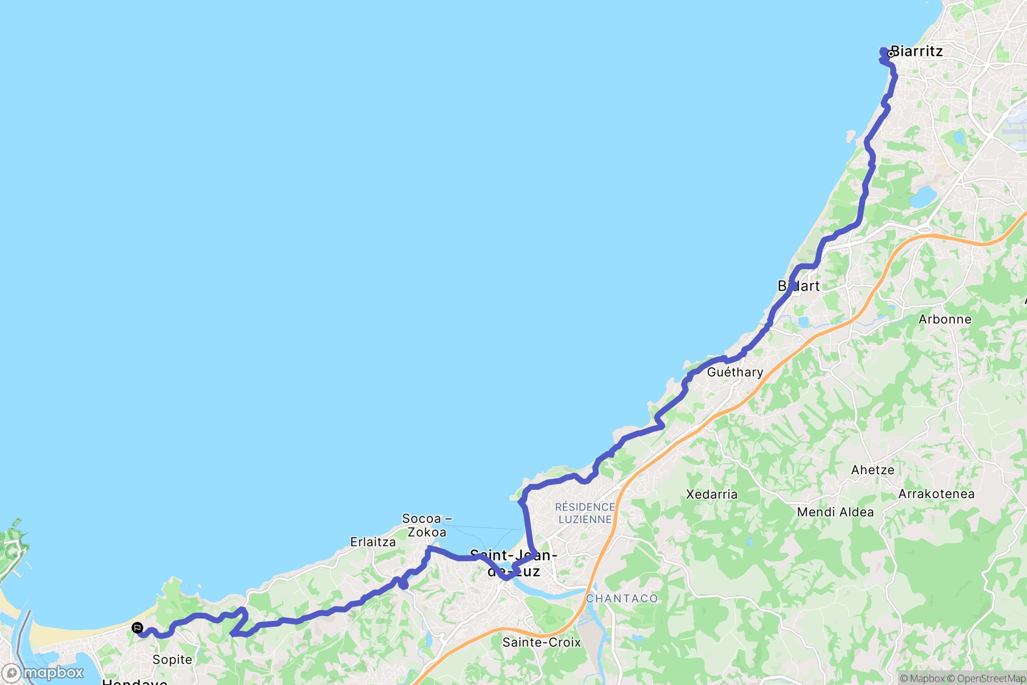 Biarritz : carte du parcours de randonnée - France