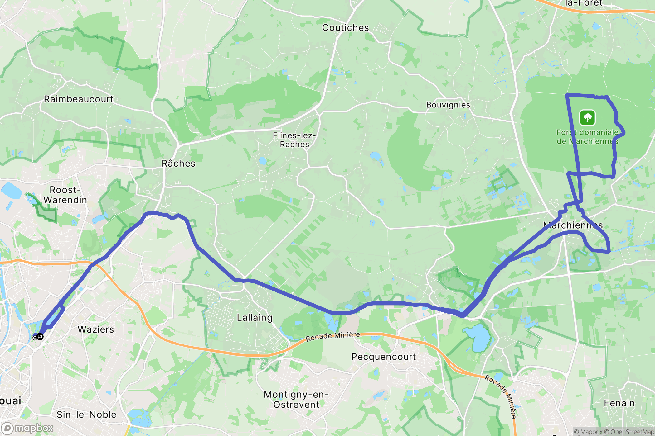 Douai : carte du parcours de randonnée - France