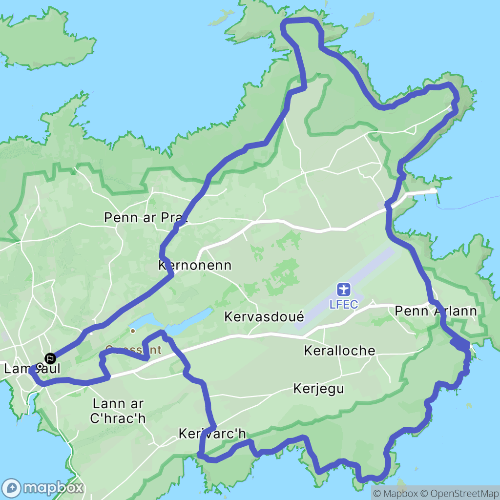 Ouessant : carte du parcours de randonnée - France