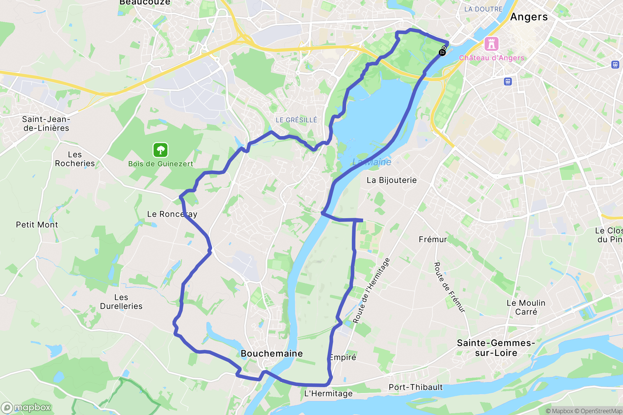 Angers : carte du parcours de randonnée - France