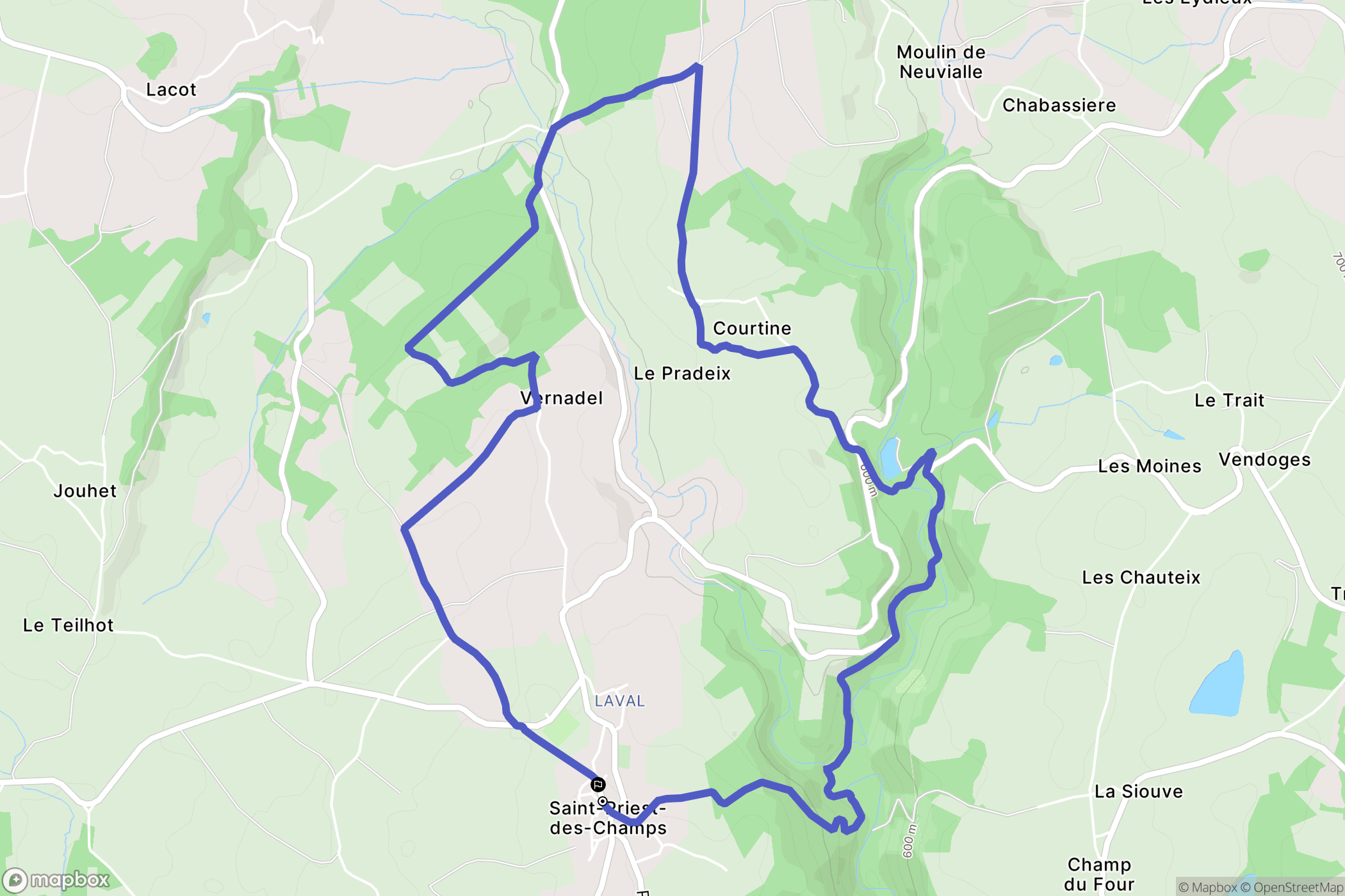 Saint-Priest-des-Champs : carte du parcours de randonnée - France