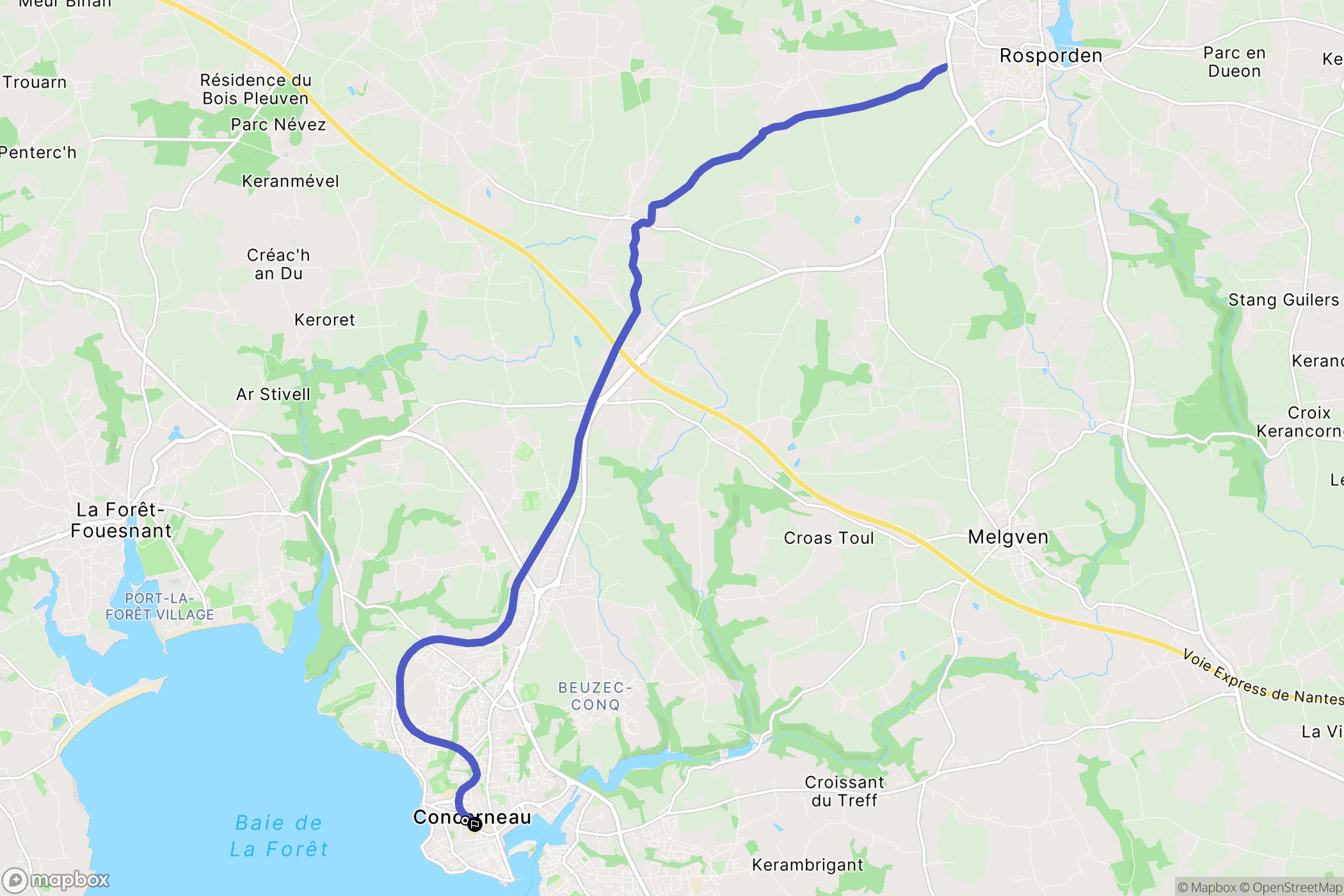 Concarneau : carte du parcours de randonnée - France